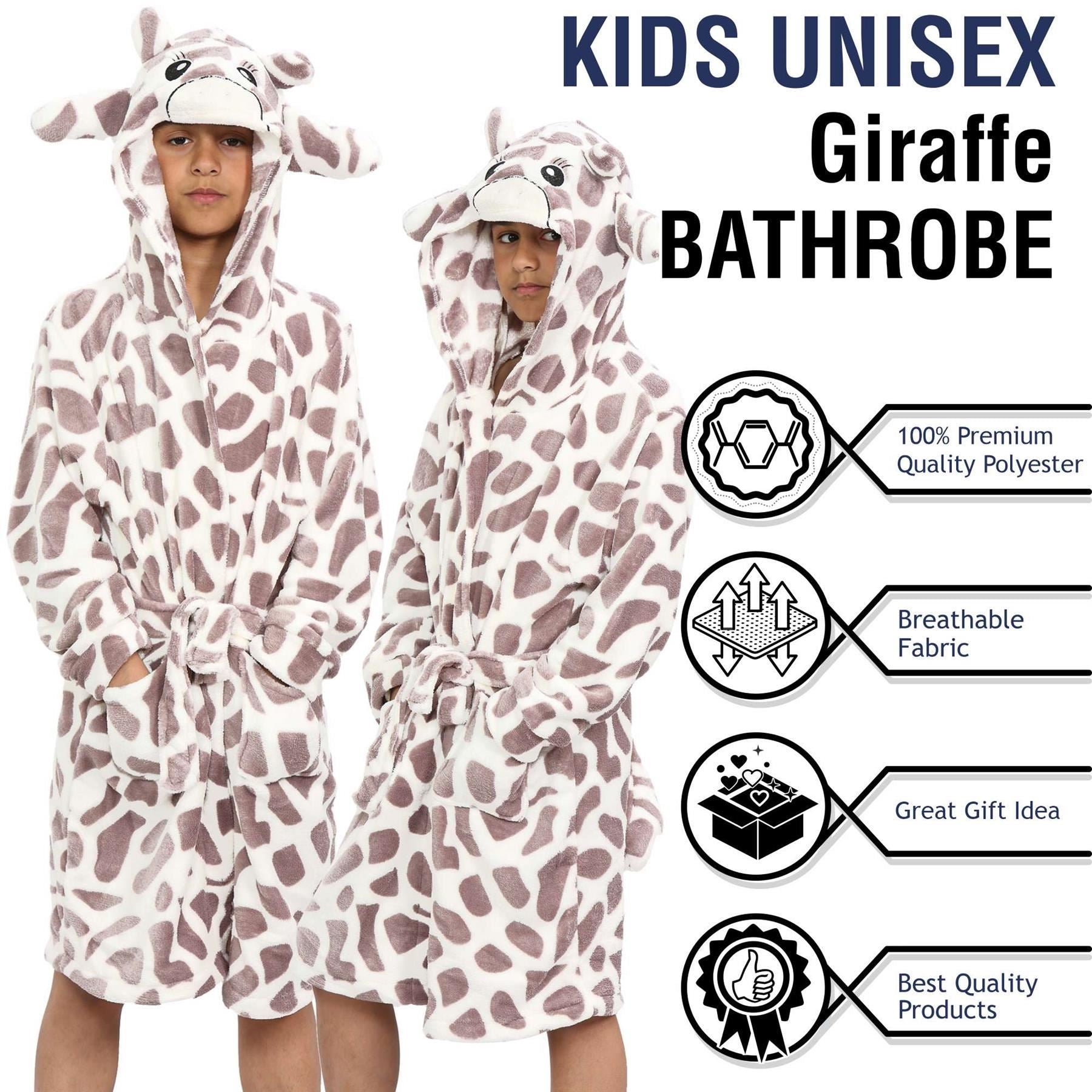 Kids Girls Boys Super Soft 3D Giraffe Animal Hooded Bathrobe