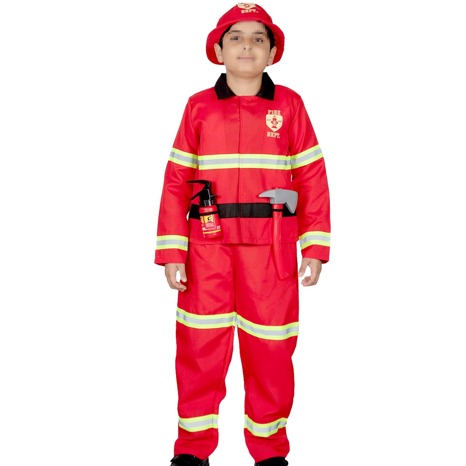 Kids Fireman Costume Firefighter Role Play Halloween Fire Man Uniform Outfit Kit