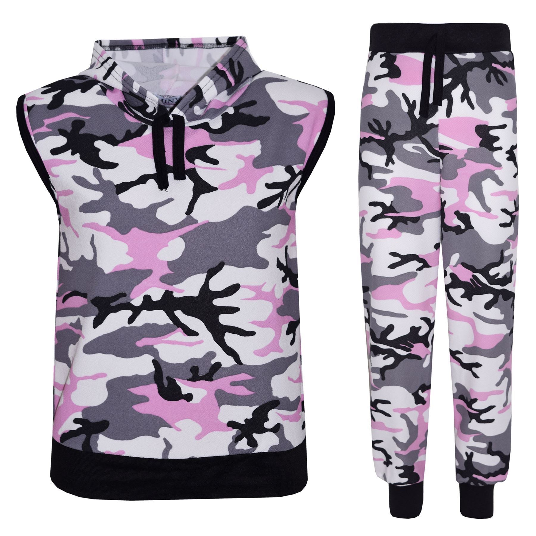 Kids Gilrs Camouflage Print Crop Top Legging Jacket Tracksuit Age 7-13 Years