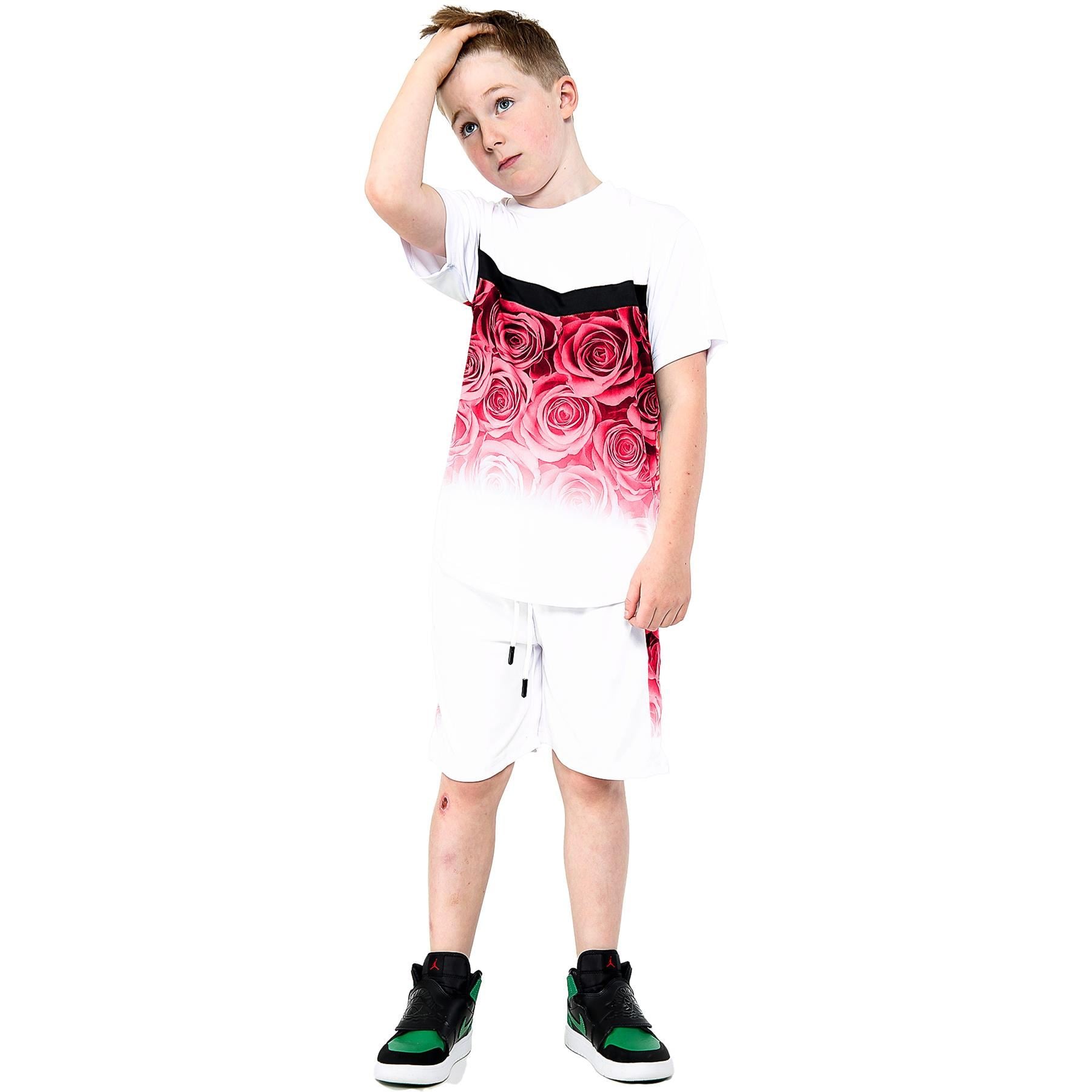 Kids Roses Gradient Top & Shorts Set Two Tone Colour Girls Boys Age 5-13 Years