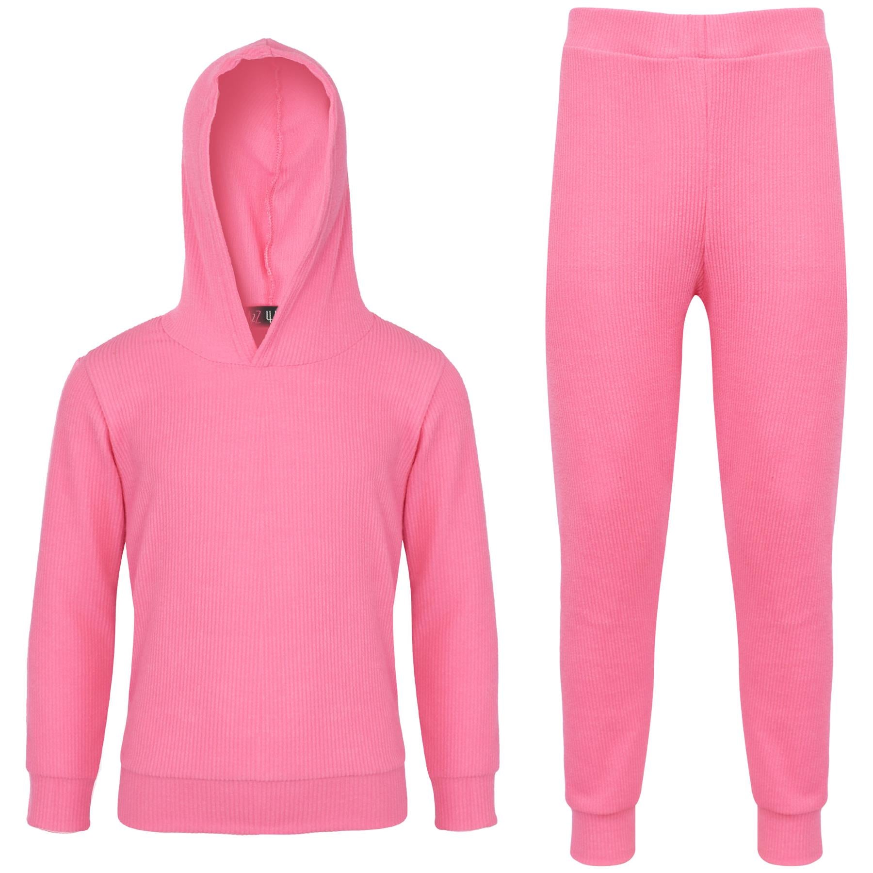 Kids Girls Ribbed Hooded Top & Bottom Tracksuit
