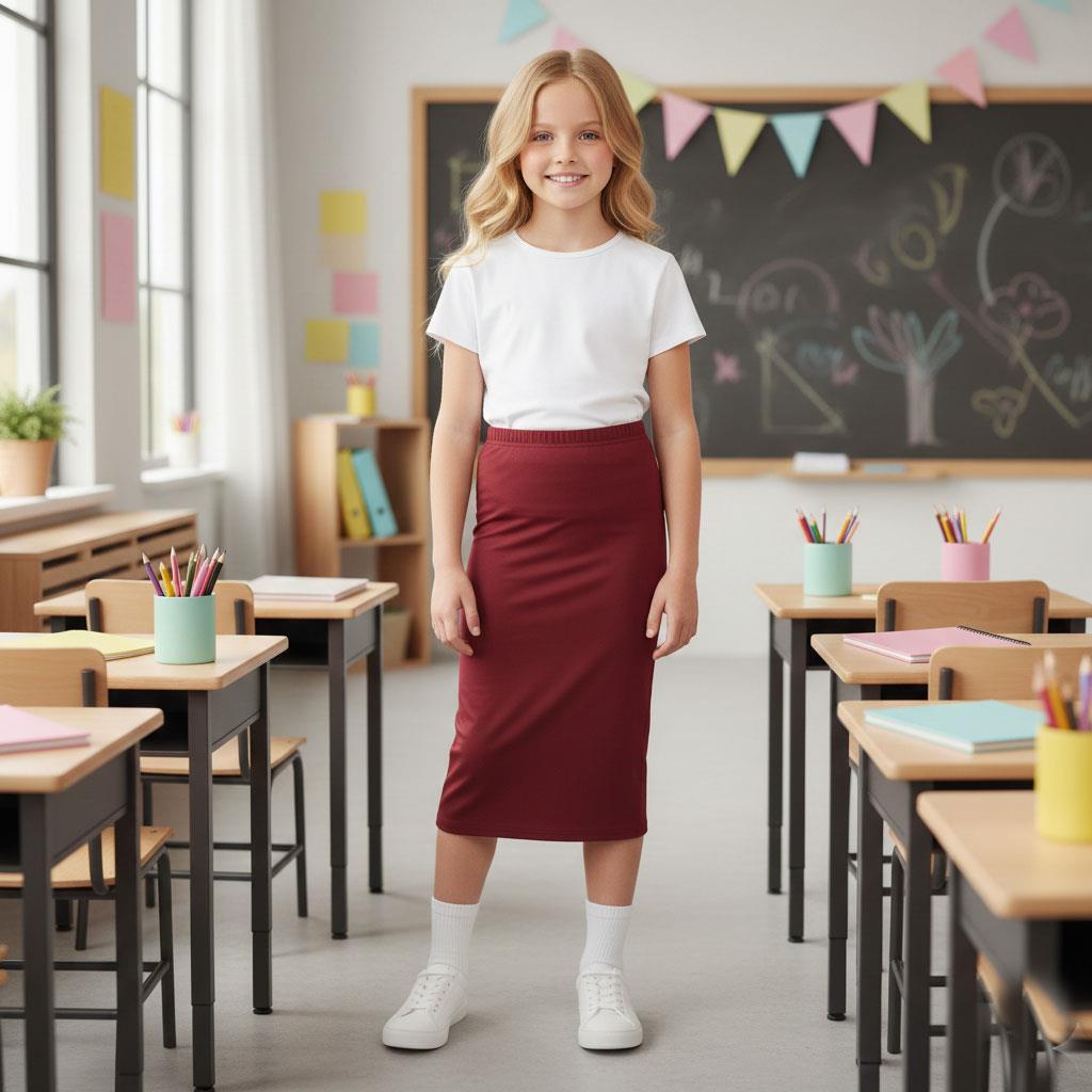 Girls Maxi Skirt Soft Stretch Viscose Skirt Comfy School Wear For Age 5-13 Year