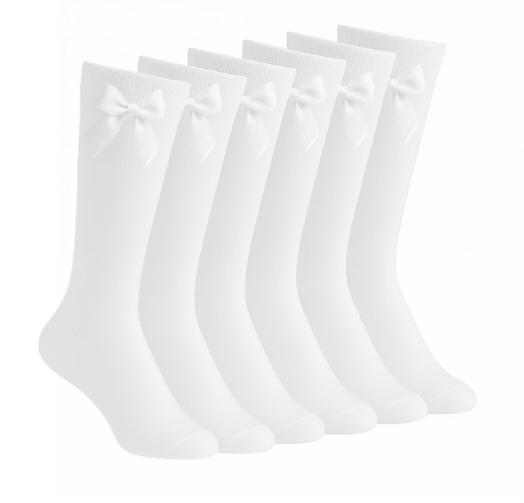 A2Z 4 Kids Girls 6 Pack Plain Knee High Socks With Ribbon Bow School Socks