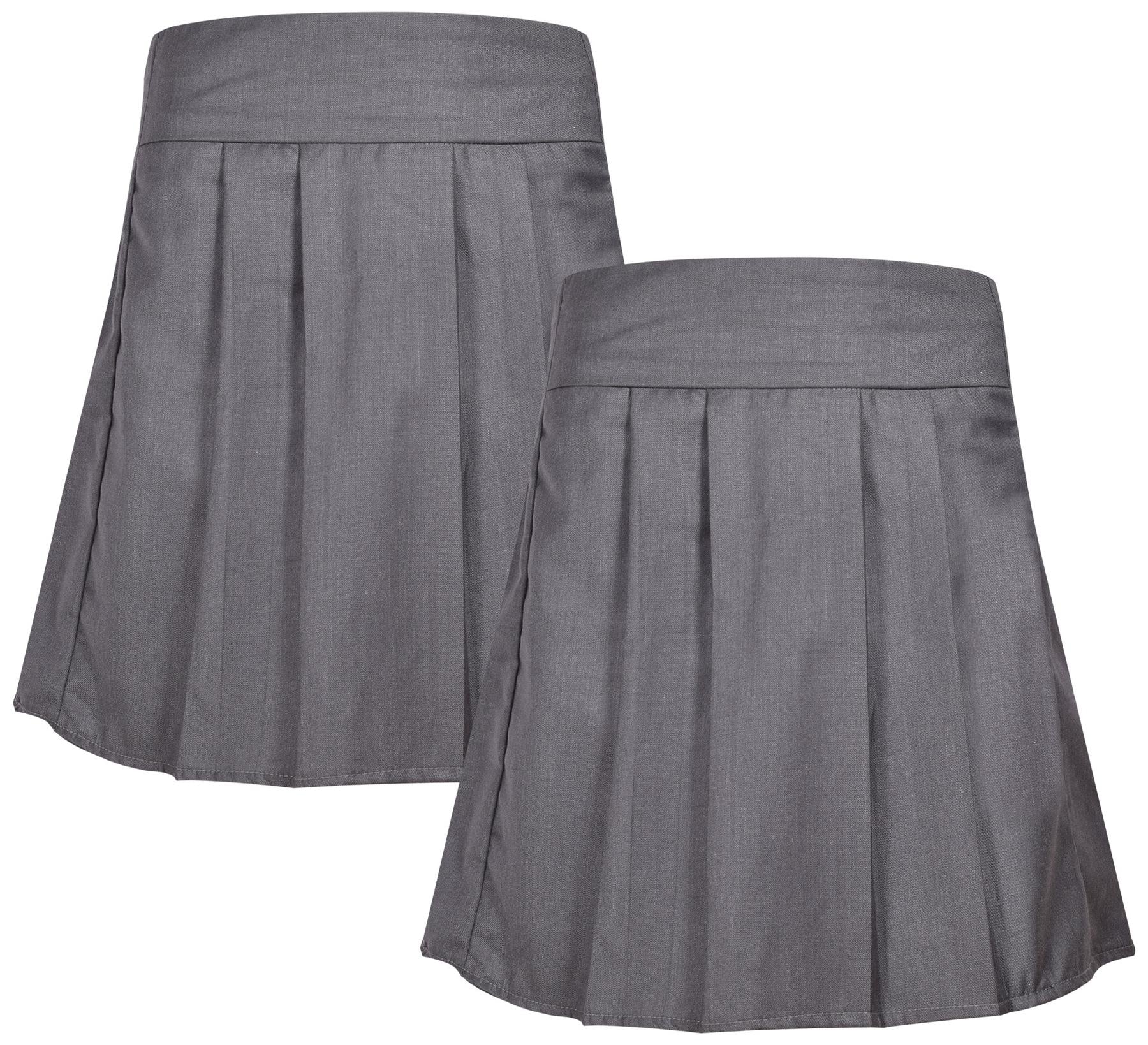 Kids Girls 2 Pack School Uniform Pleated Skirt Elasticated Summer Skater Skirts