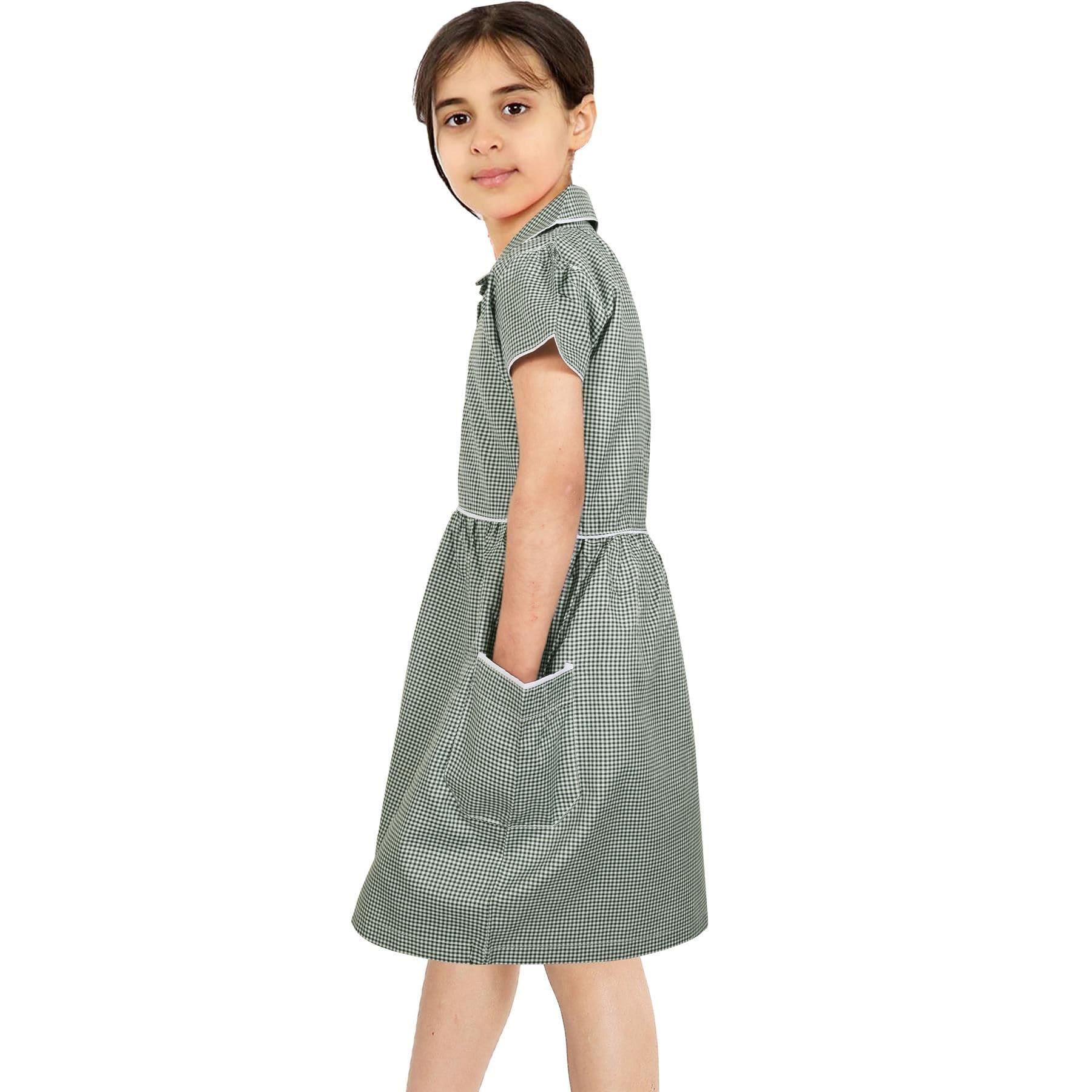 Kids Girls Gingham School Dress Check Dresses With Matching Scrunchies 2-14