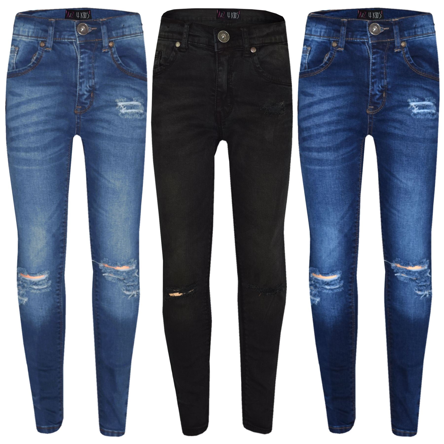 Kids Girls Stretchy Jeans Ripped Denim Pants Trousers Jeggings Age 3-14 Years