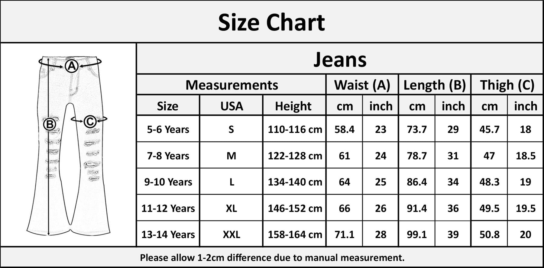 Kids Girls Denim Ripped Jeans Comfort Skinny Stretch Lightweight Casual Pants