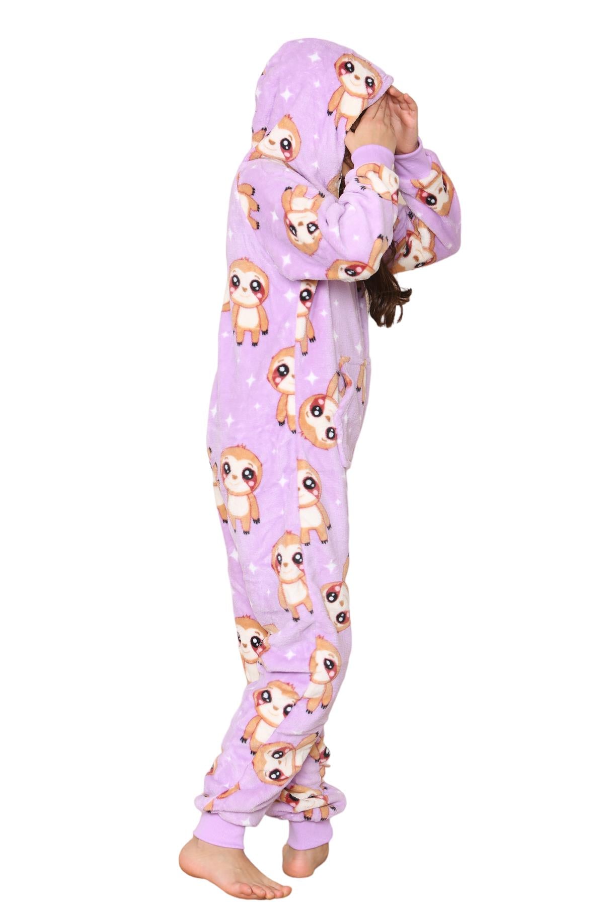 Kids Fleece A2Z Onesie One Piece Pyjamas Sloth Print Sleepsuit For Boys Girls