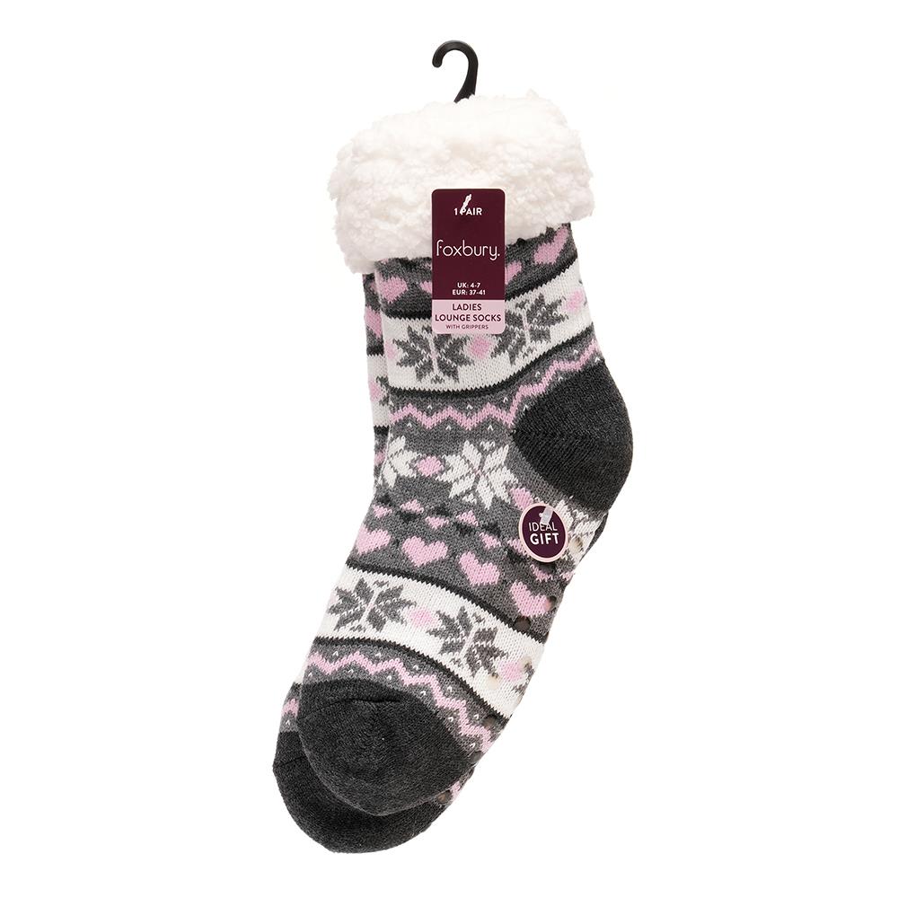 A2Z Ladies Fairisle Lounge Socks With Sherpa Lining Gripper Anti Slip Women Sock