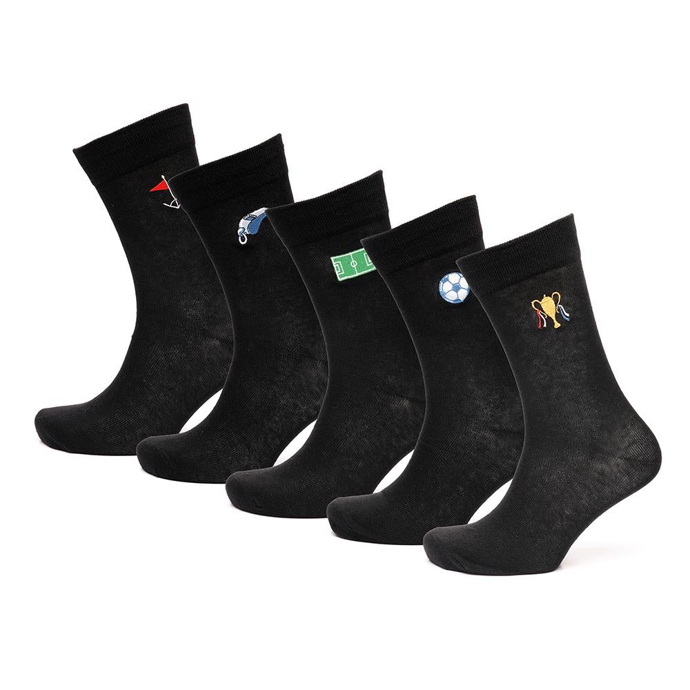 Mens Crew Embroidered Football and Dino Pack of 5 Rich Cotton Comfortable Socks