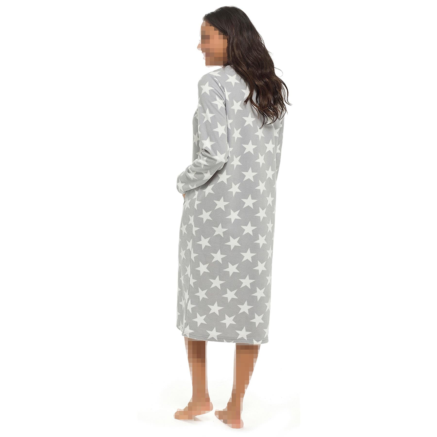 Womens Nightie Polar Fleece Ladies Nightgown Soft Feel Button Placket Sleepwear