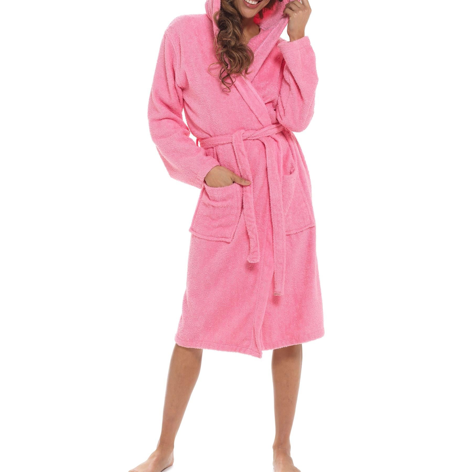 A2Z Women's Luxurious 100% Cotton Towelling Bathrobe Hooded Towel Changing Robe