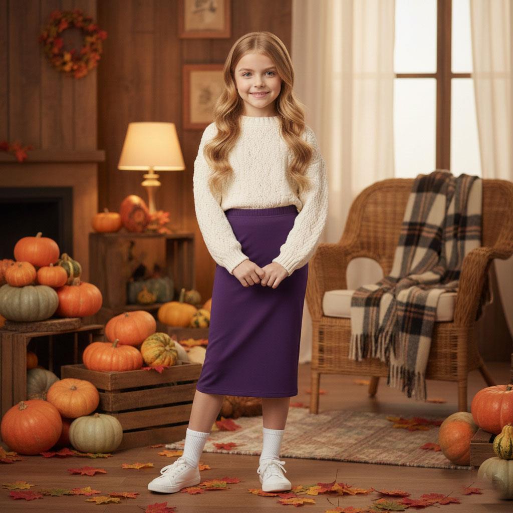 Girls Maxi Skirt Soft Stretch Viscose Skirt Comfy School Wear For Age 5-13 Year