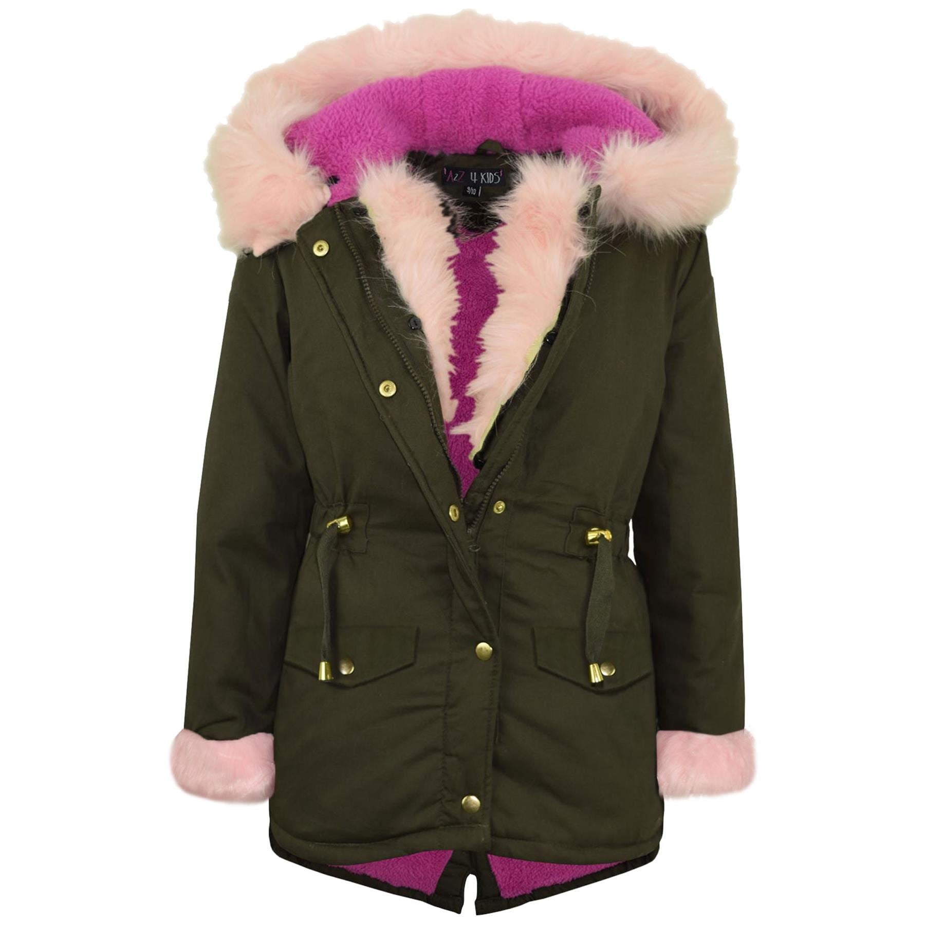 Kids Girls Hooded Jacket Rainbow Faux Fur Parka School Jackets Outerwear
