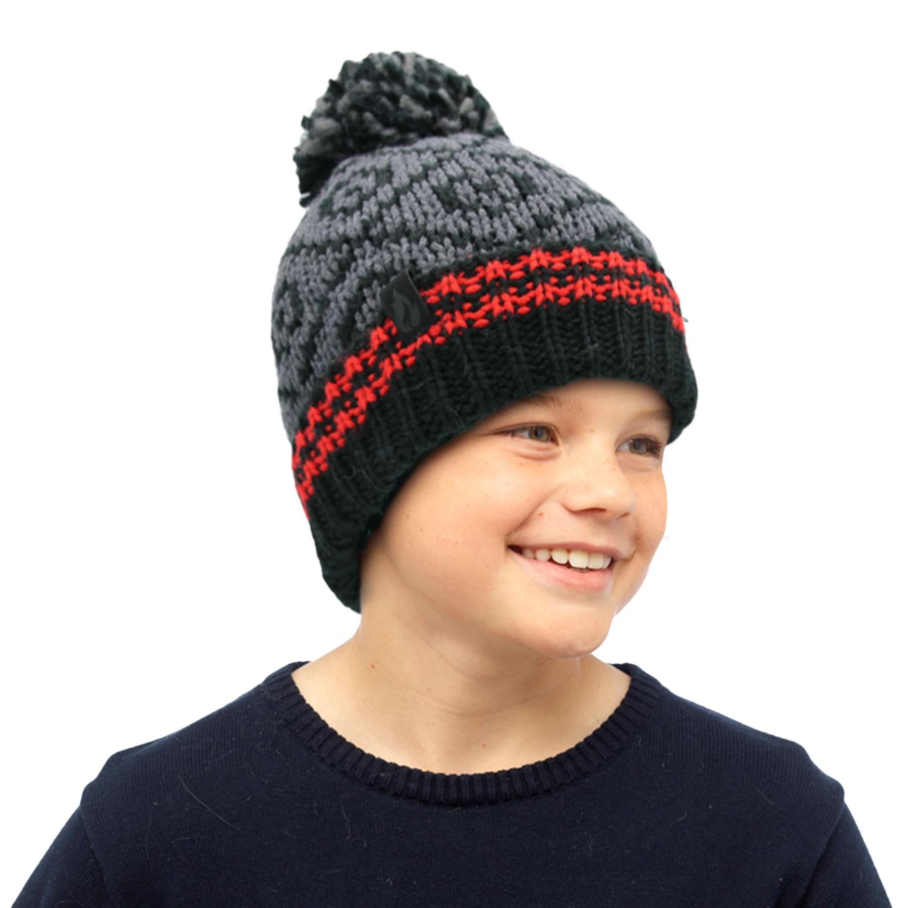 A2Z 4 Kids Boys Hat 2 Pack Nordic Stripe Bobble Knit Pom Pom Winter Warm Hats