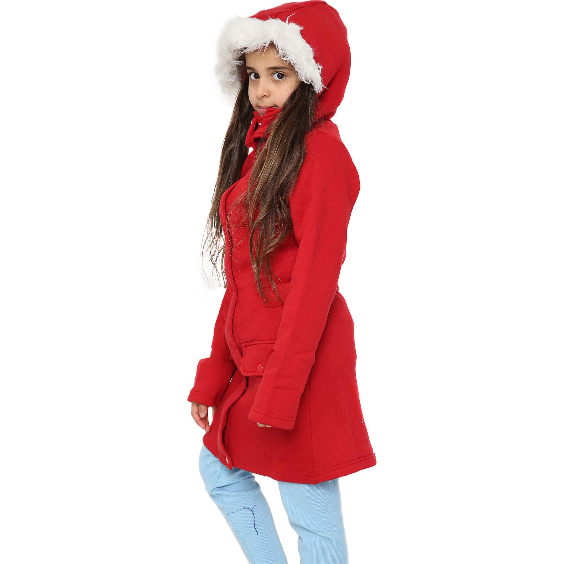 Girls Kids Hooded Faux Fur Long Parka Coat