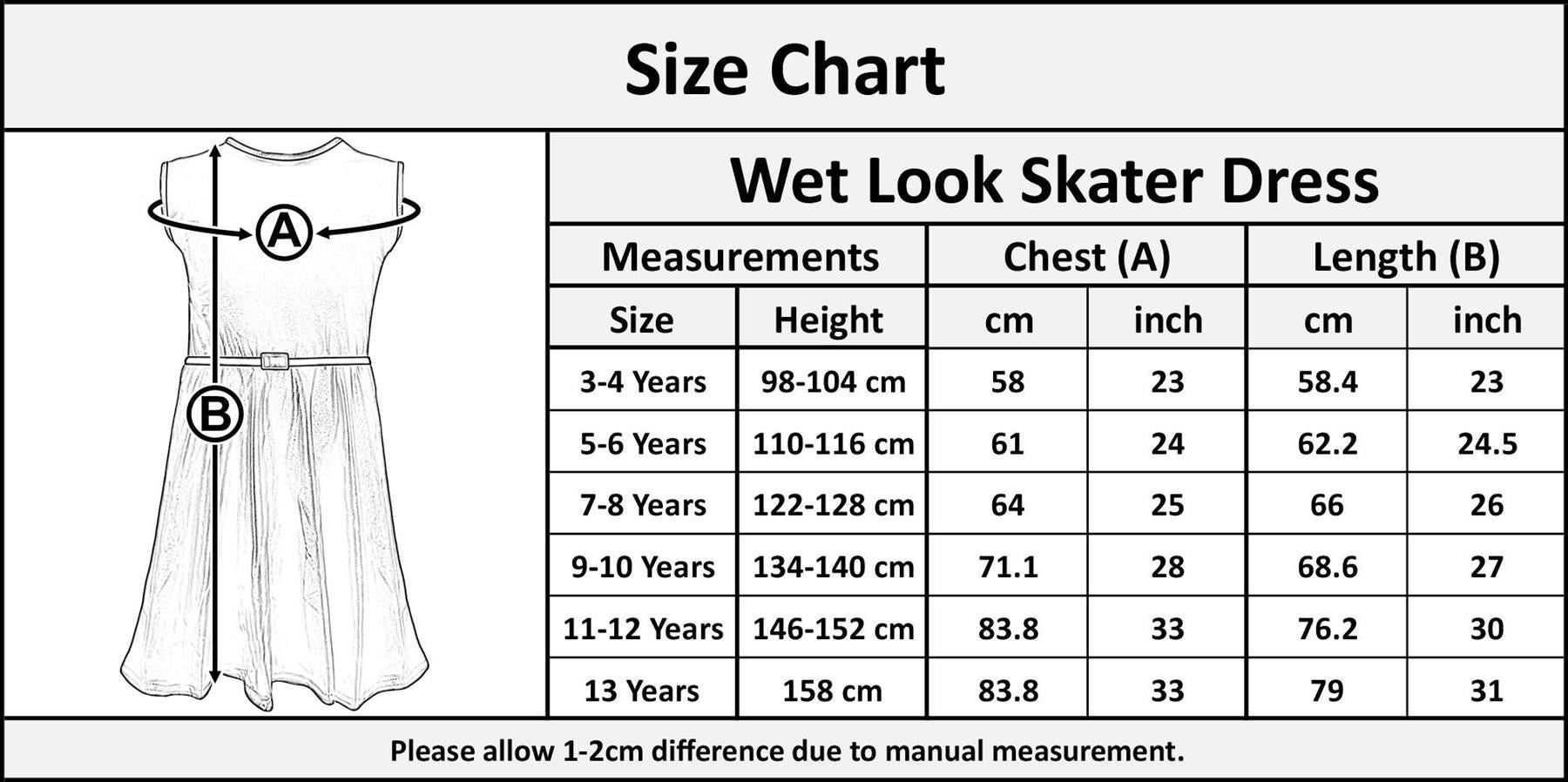 Kids Girls Skater Dress Wet Look Summer Party Fashion Top Outfit Dresses 5-13 Yr