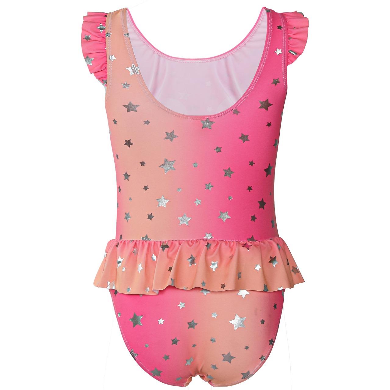 Kids Girls Swimsuit Foil Star Sleeveless One Piece Ruffle Quick Dry Swimwear