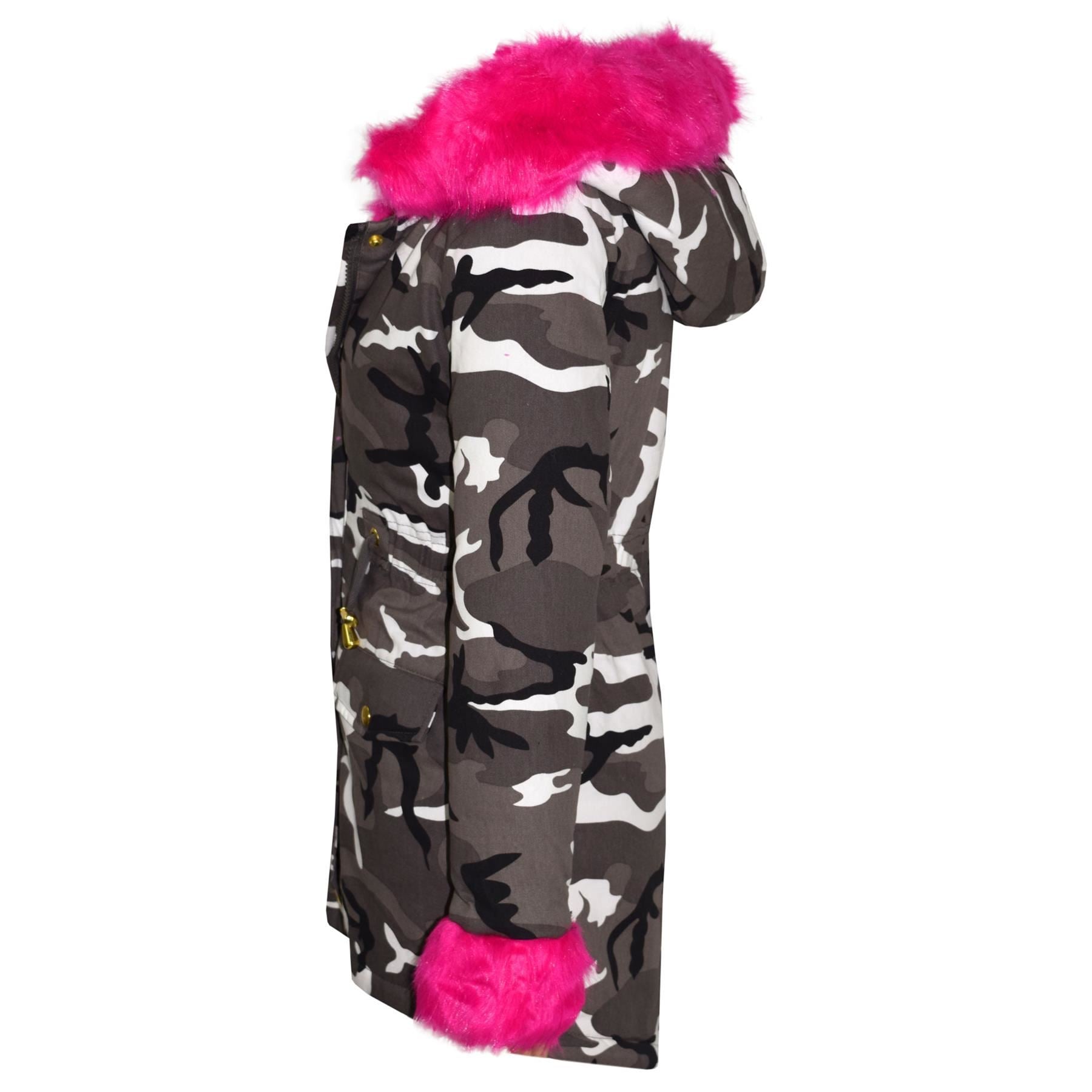 Kids Girls Hooded Jacket Rainbow Faux Fur Parka School Jackets Outerwear