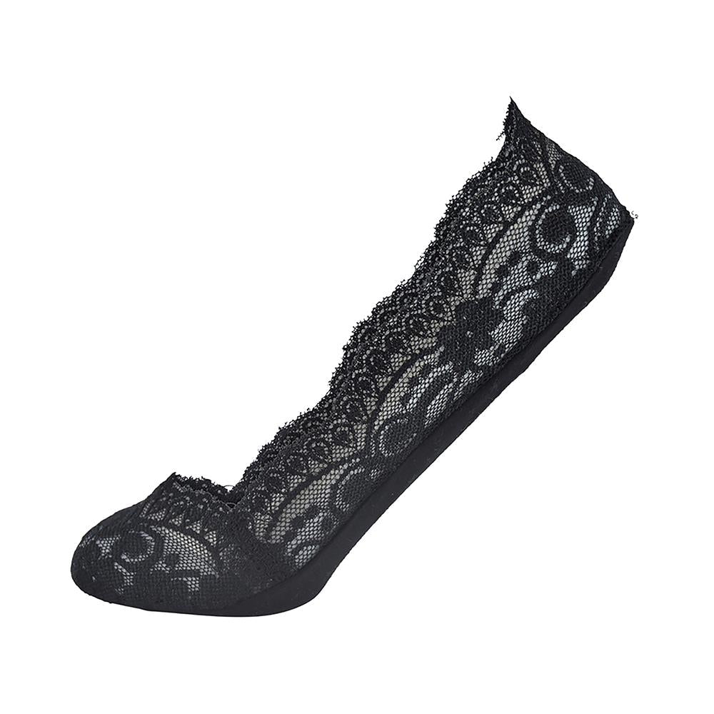 Ladies Anti Slip Skin Invisible Shoe Liners Low Cut Cotton Pack of 2 Lace Socks