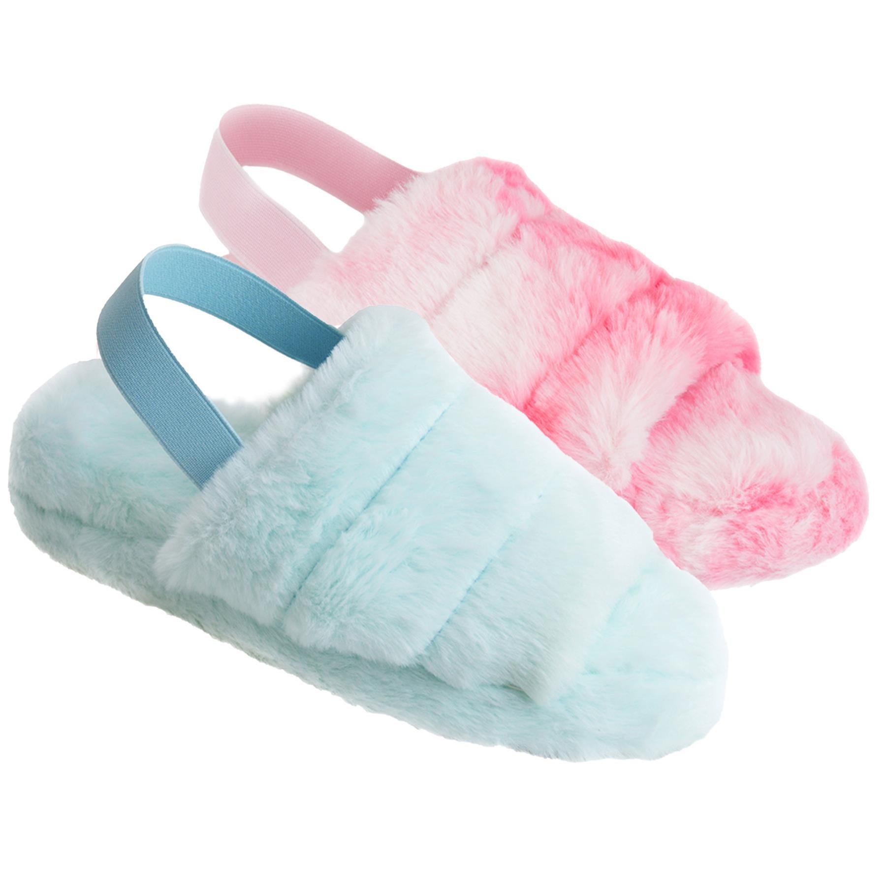 Women Sliders Ladies Fluffy Faux Fur Peep Toe Warm Winter Sandals