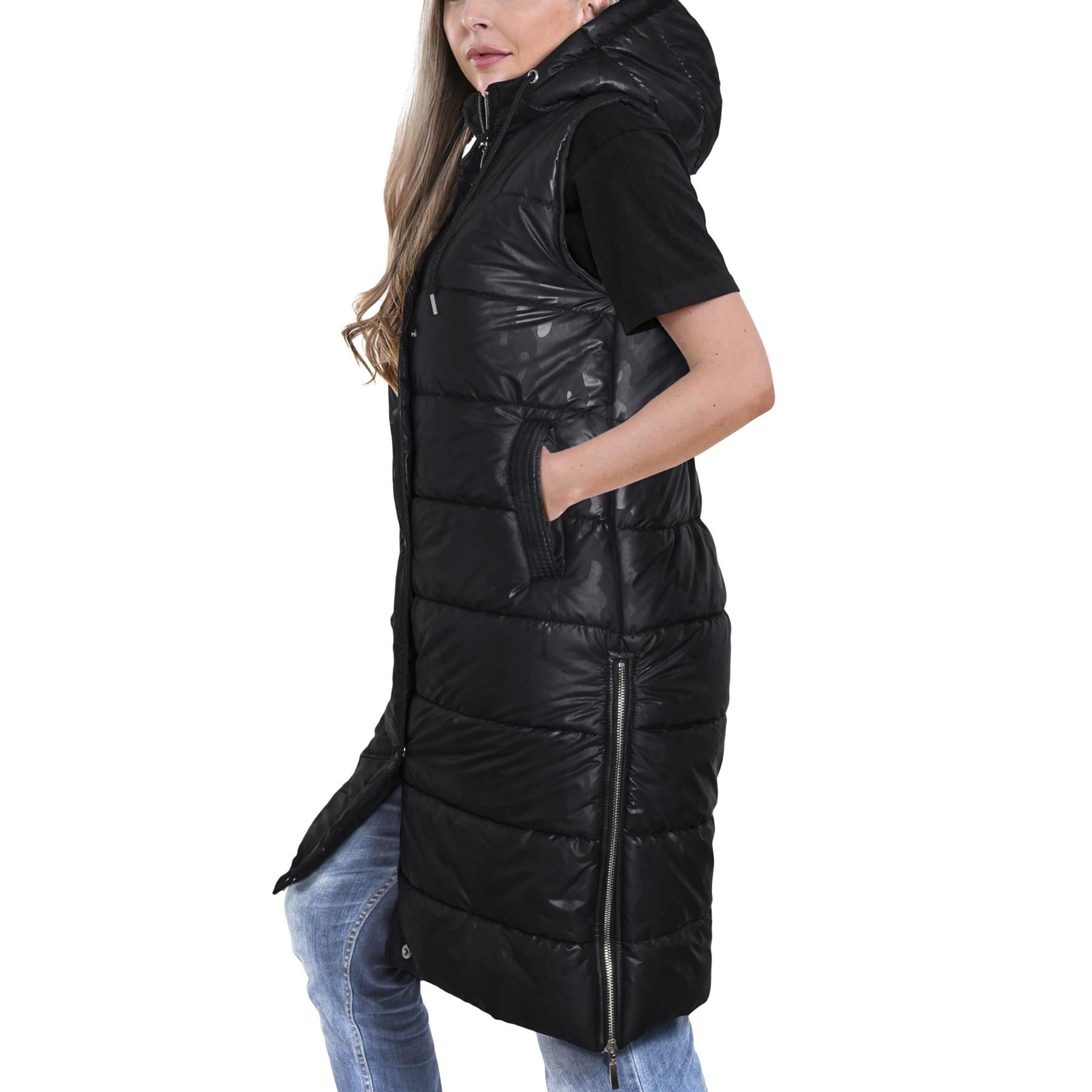 Ladies Oversized Zipped Hooded Long Line Camo Black Jacket