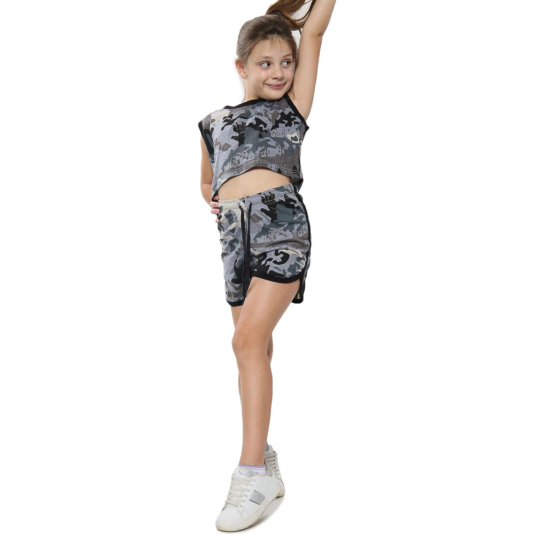 A2Z 4 Kids Girls Crop Top Shorts Set Contrast Trendy Summer Outfit Clothing Sets