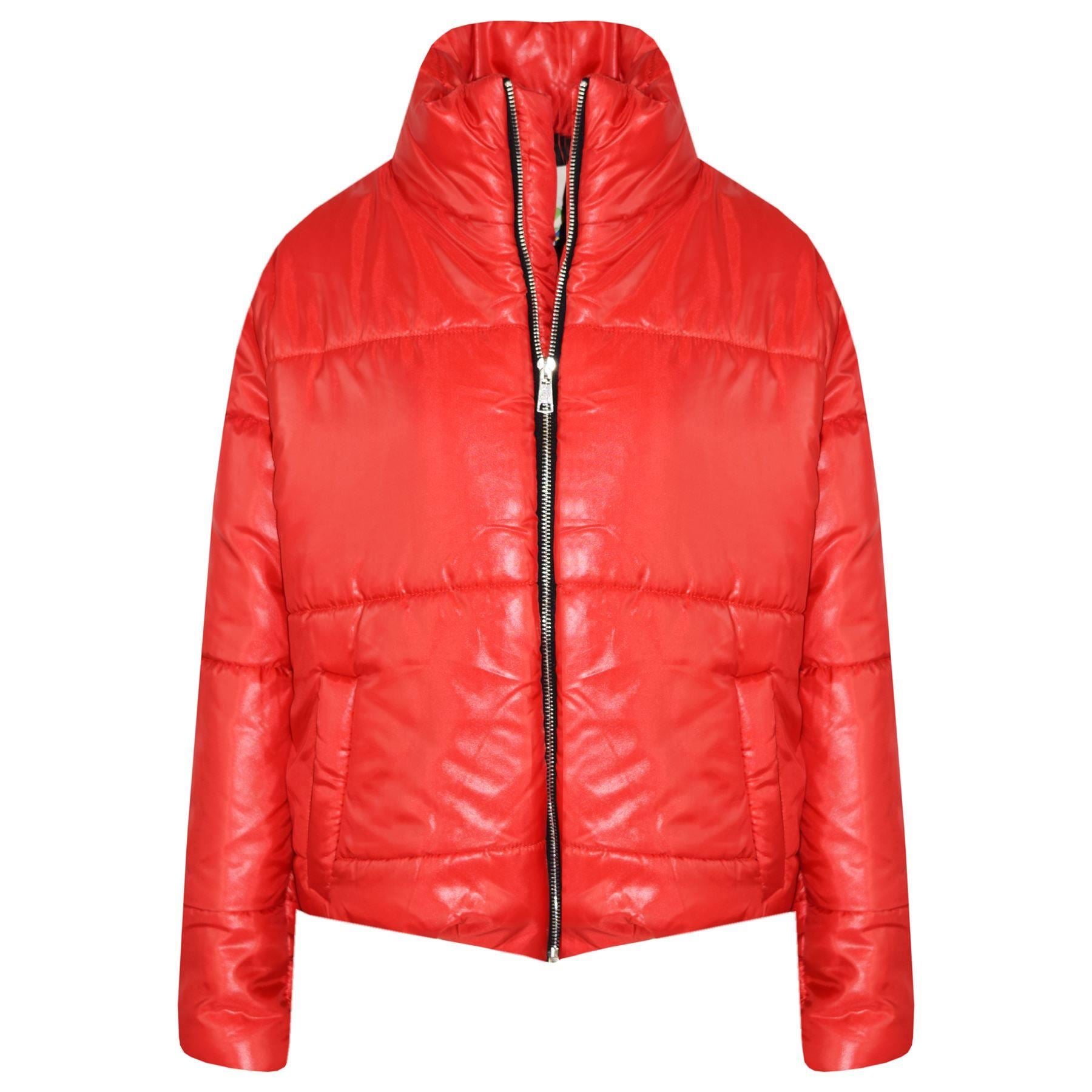 Girls Red Wetlook Padded Quilted Puffer Jacket