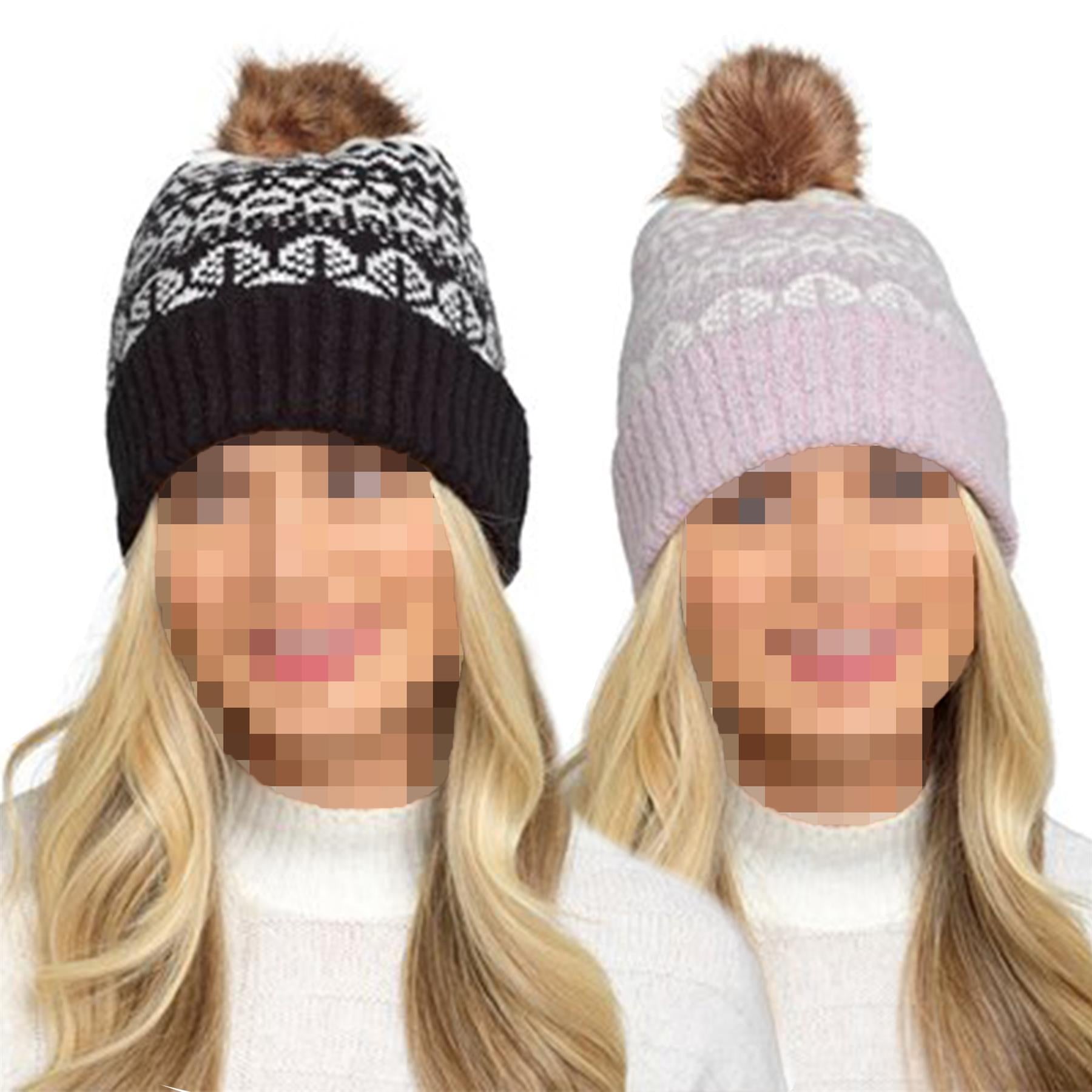 A2Z Ladies Hat Mohair Knitted Beanie Pom Pom Stretchy Winter Warm Soft Cozy Hats