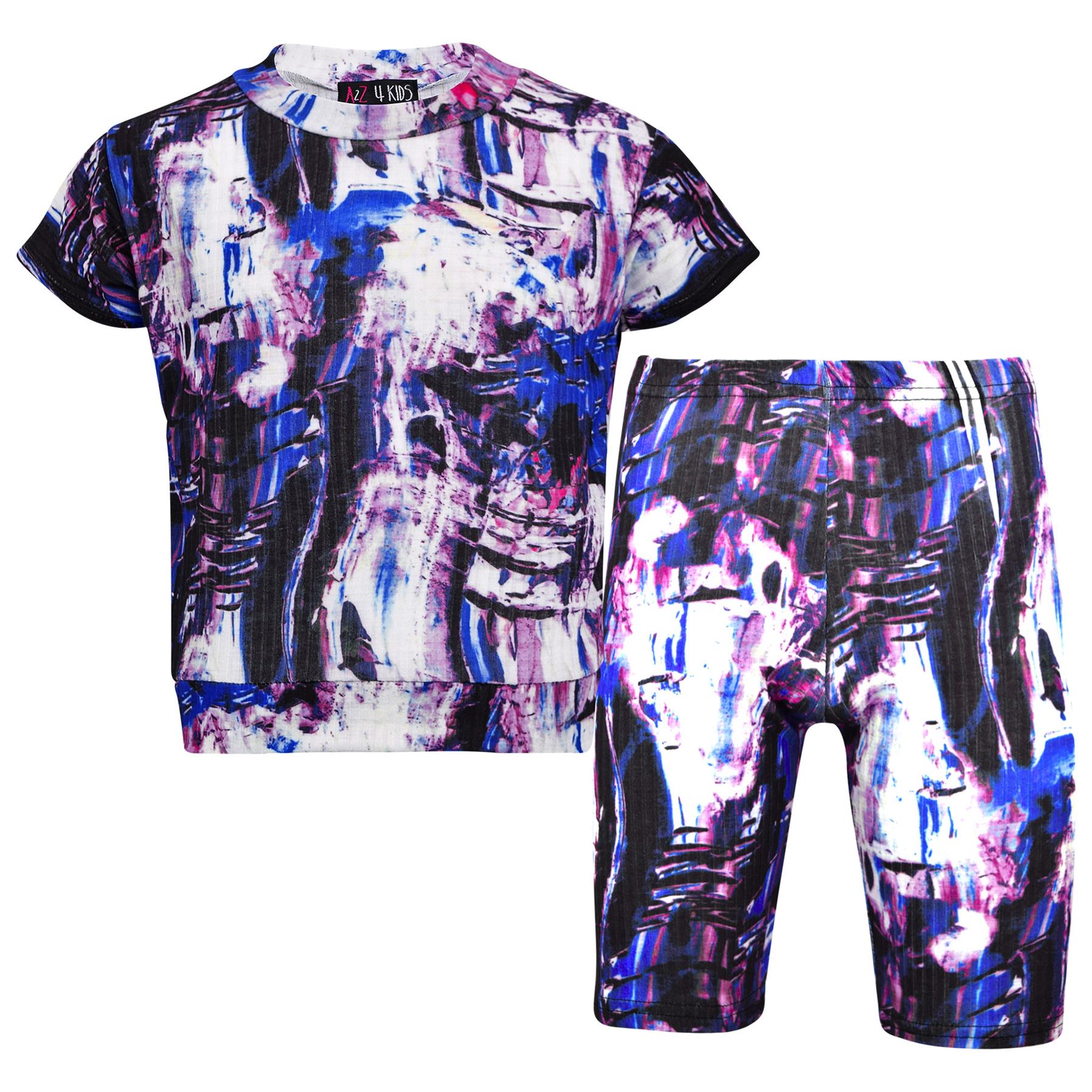 Girls Top Kids Short Sleeves Crop Top Tie Dye Print T Shirt Top & Shorts Set