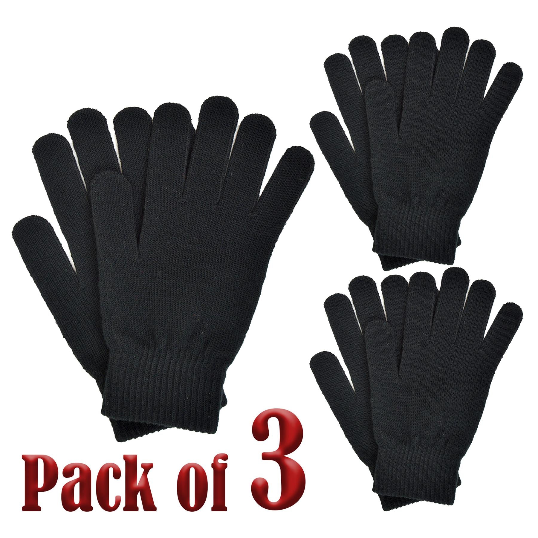 Mens Gloves Winter Warm Thermal Black Magic Gloves Knit One Size Soft Mittens