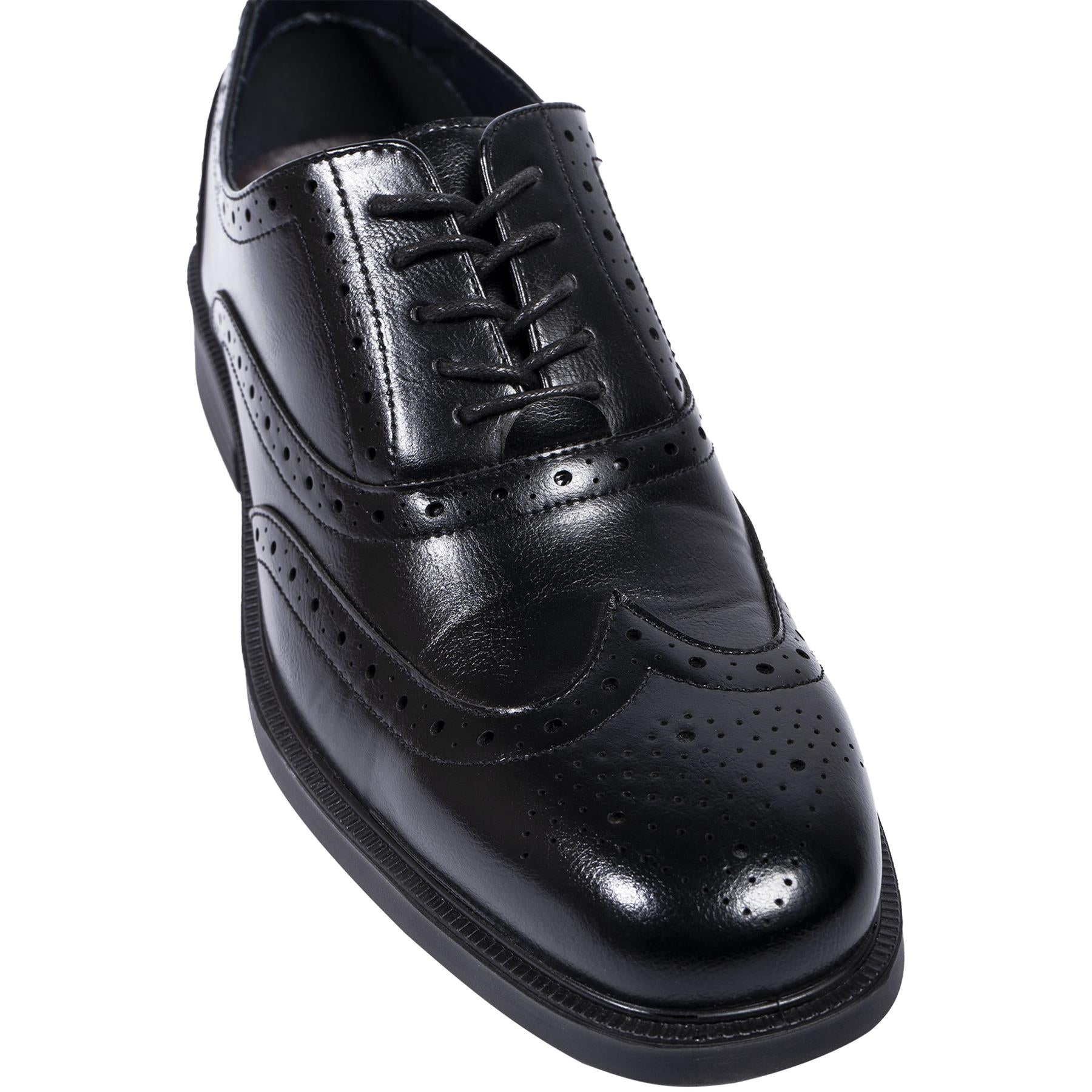 Mens PU Leather Brogue Patent Boots Lace Up Senior Boys High School Office Shoes