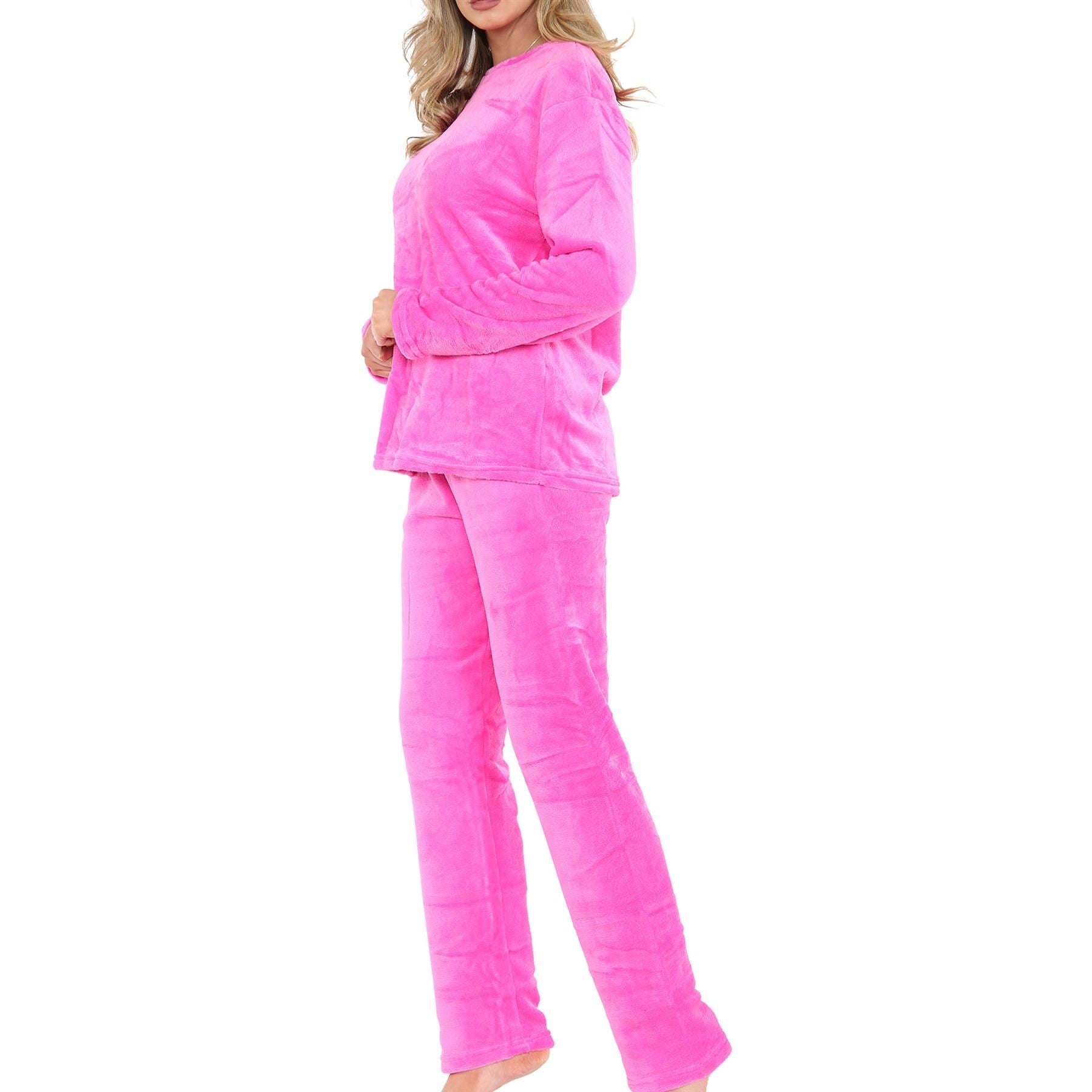 Ladies Pyjamas Soft Warm Fleece Adults Crew Neck Pyjamas 2 Piece Gift Set