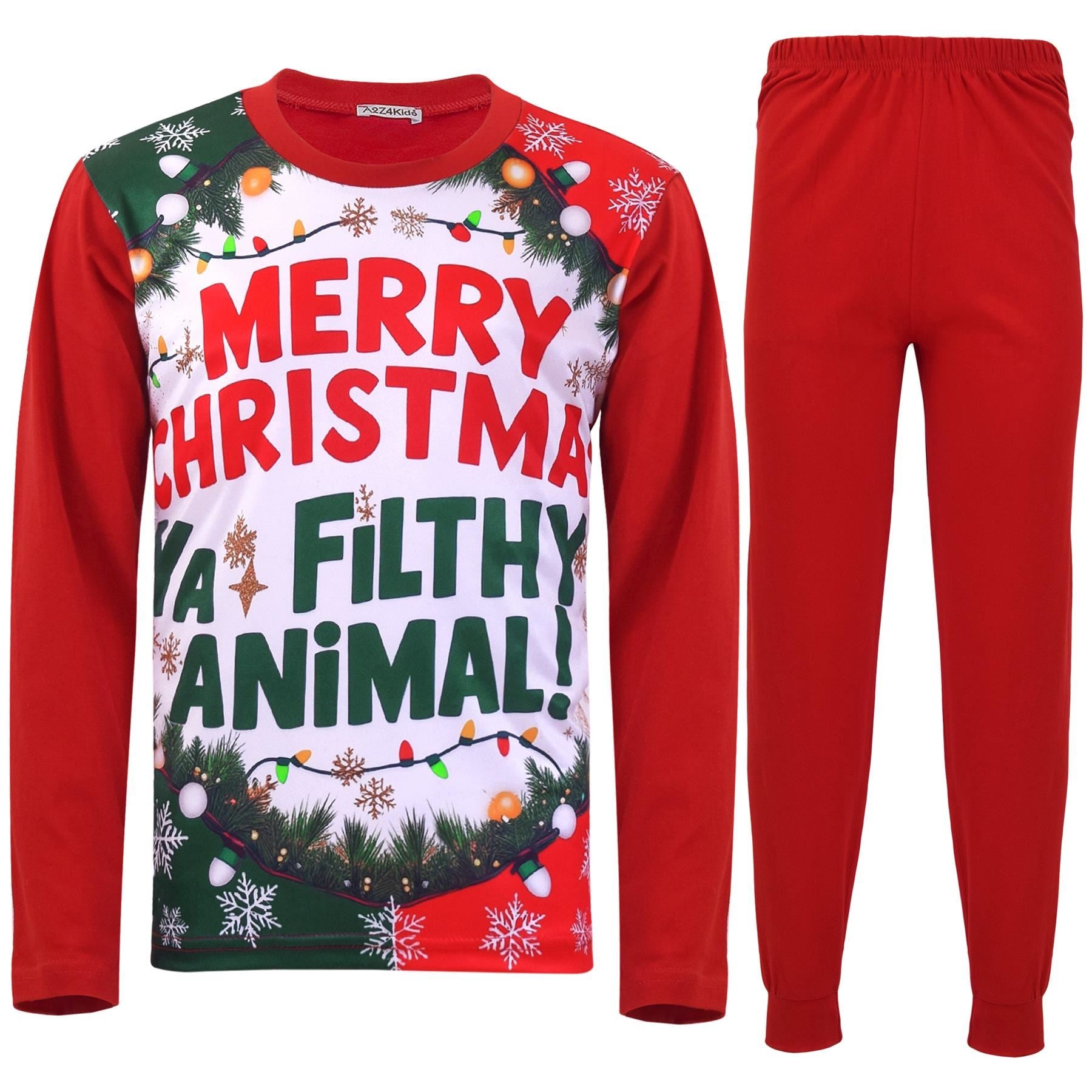 Kids Girls Boys Pyjama Set Merry Christmas Ya Filthy Animal Xmas Sleepwear Set