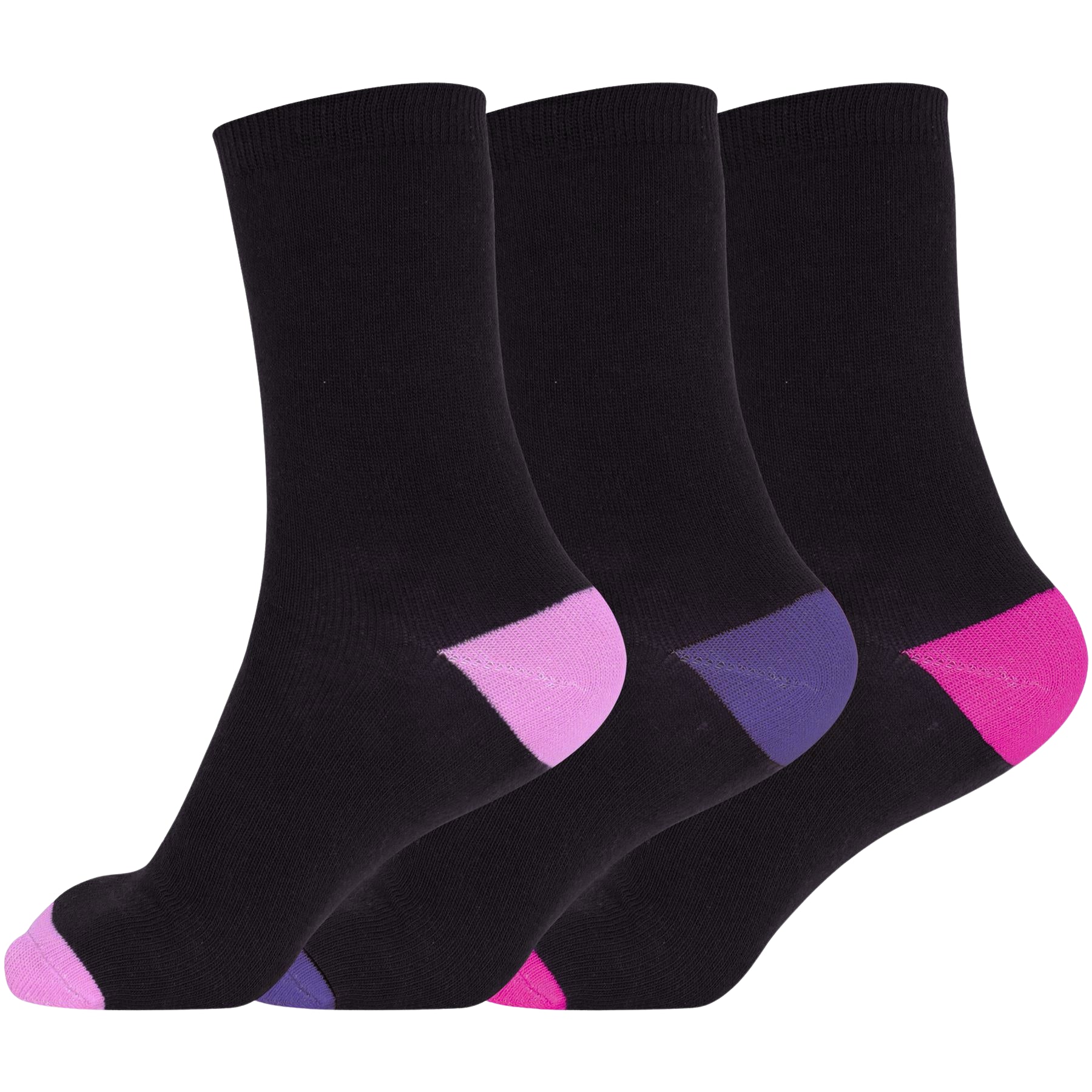 Women Plain Cotton Crew Socks Multipack Contrast Heel Toe Casual Ladies Socks