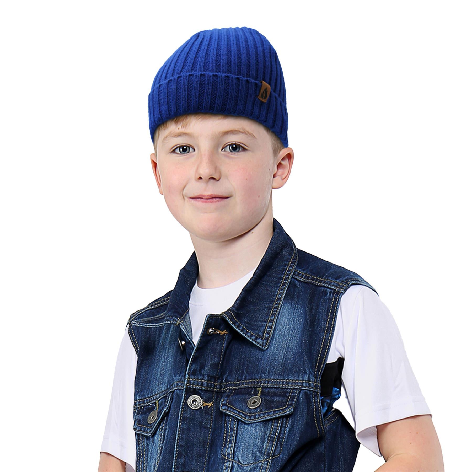 Kids Boys Hat 3 Pack Ribbed Winter Warm Cosy Fashionable Indoor Outdoor Hats