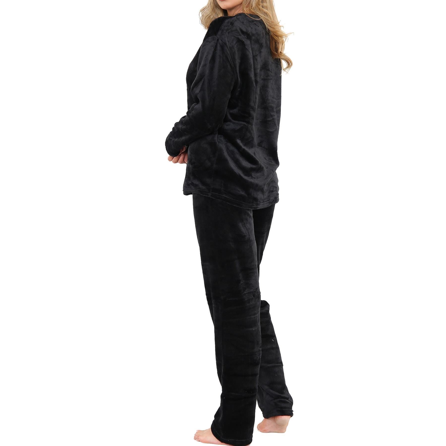 Ladies Pyjamas Soft Warm Fleece Adults Crew Neck Pyjamas 2 Piece Gift Set