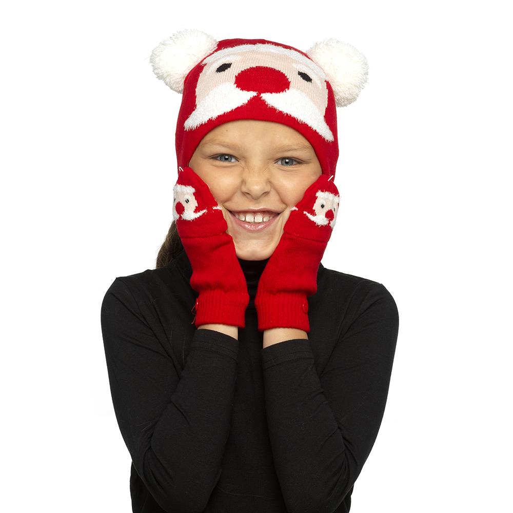 A2Z 4 Kids Girls Boys Hat Xmas Rudolph Santa Mitten Hats Winter Warm Gloves Sets