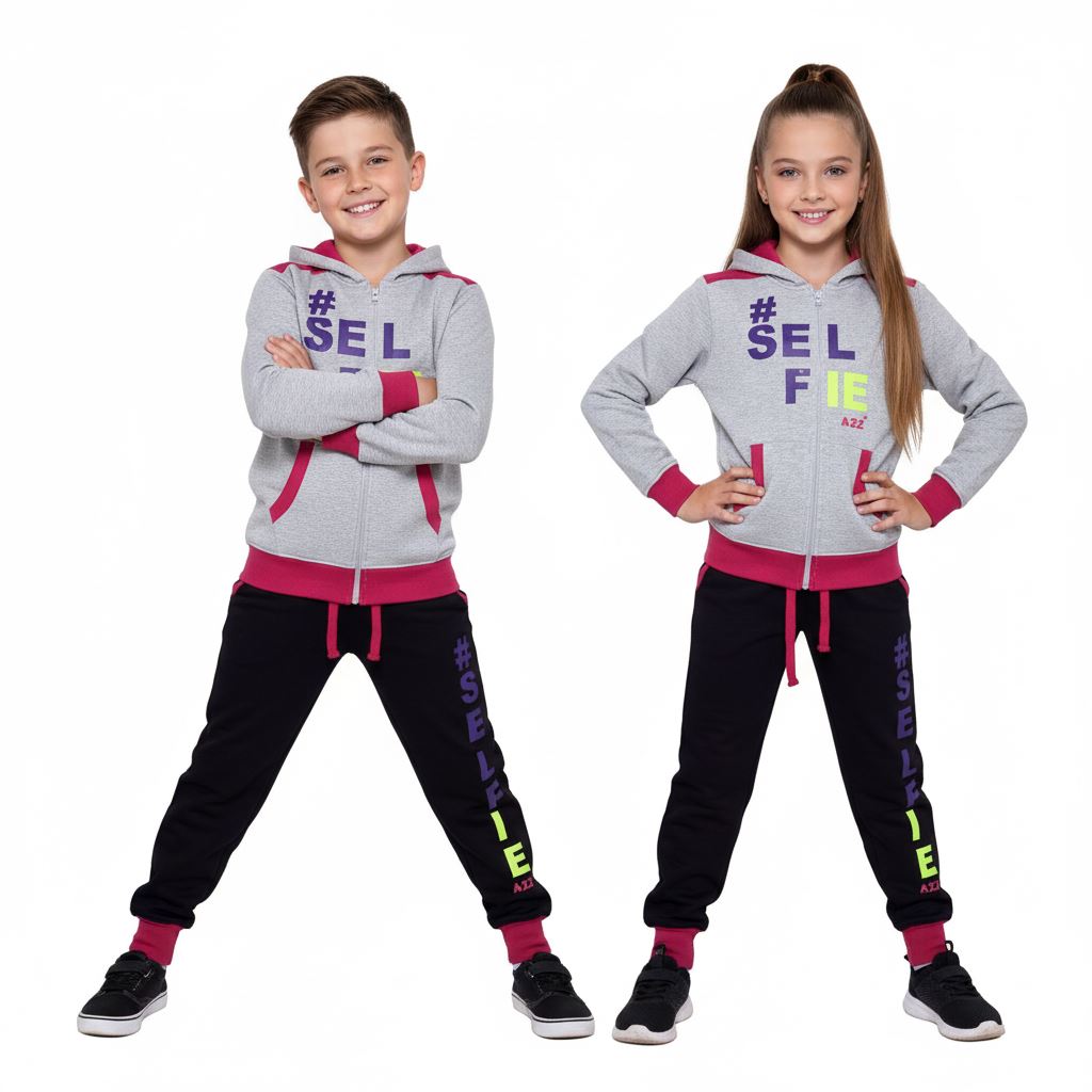 A2Z 4 Kids Girls Boys #SELFIE Tracksuit Hoodie & Joggers Outfit Set Top Bottom