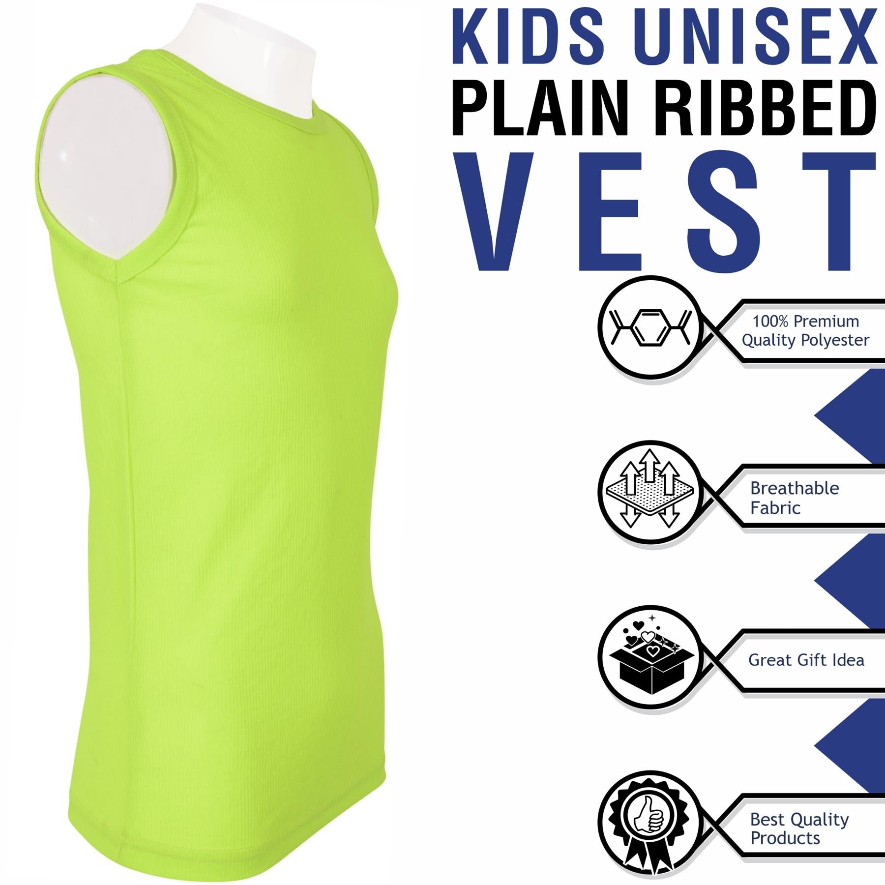 Kids Girls Boys Childrens Vest Top Tank Top Fitted 100% Rich Cotton 2-13 Years