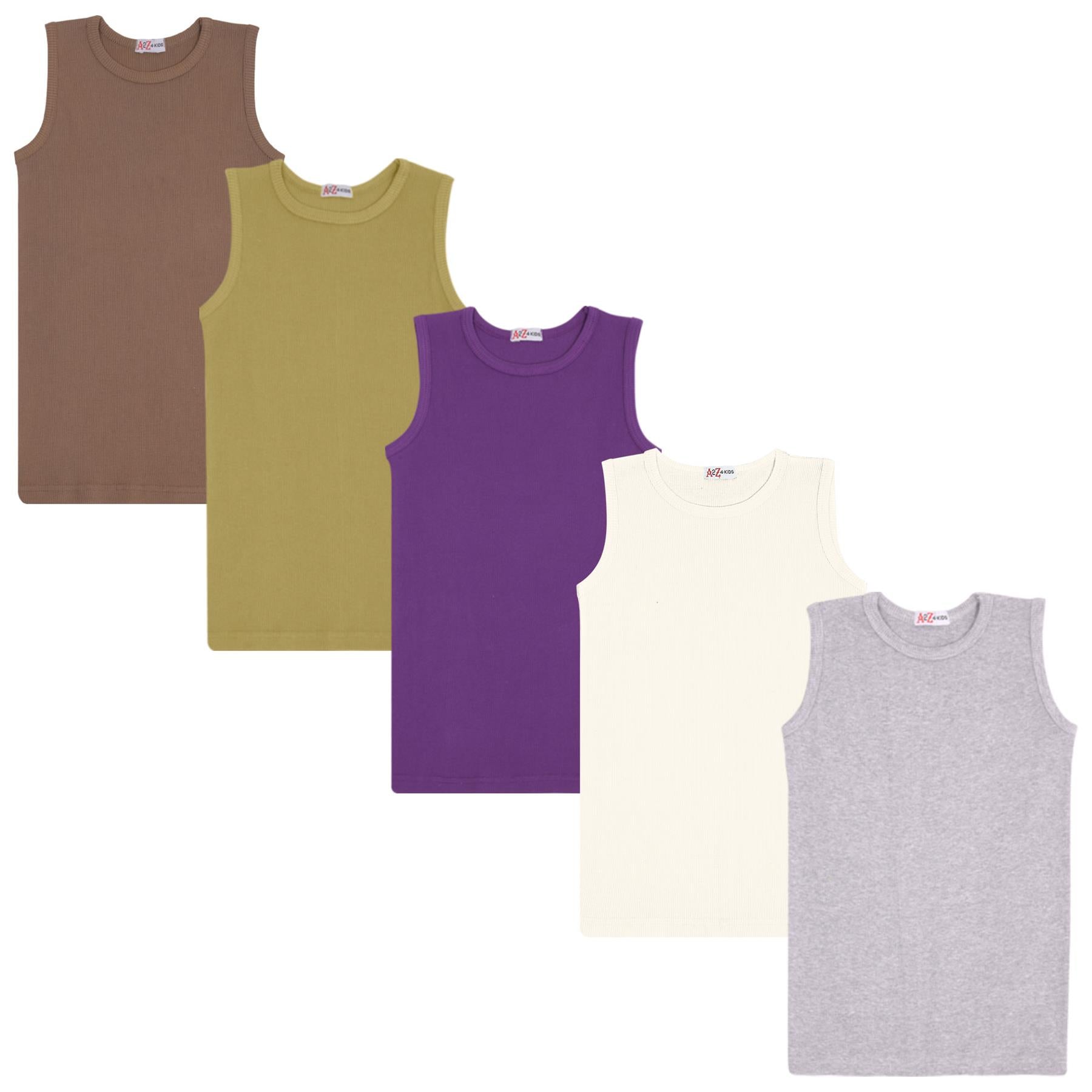 Kids Girls Ribbed Vest Top 100% Thick Cotton Fashion Tank Tops T Shirt 2-13 Year