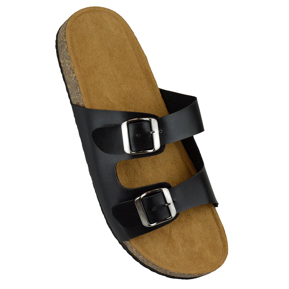 A2Z Womens Open Toe Footbed Sandals Slip On Double Strap Buckle Cork Slide Mule