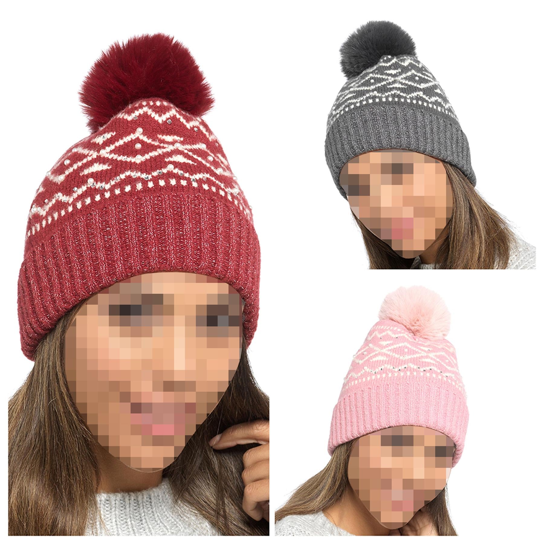 A2Z Ladies Hats Bead Detail Knit Bobble Beanie Pom Pom Winter Warm Women Caps