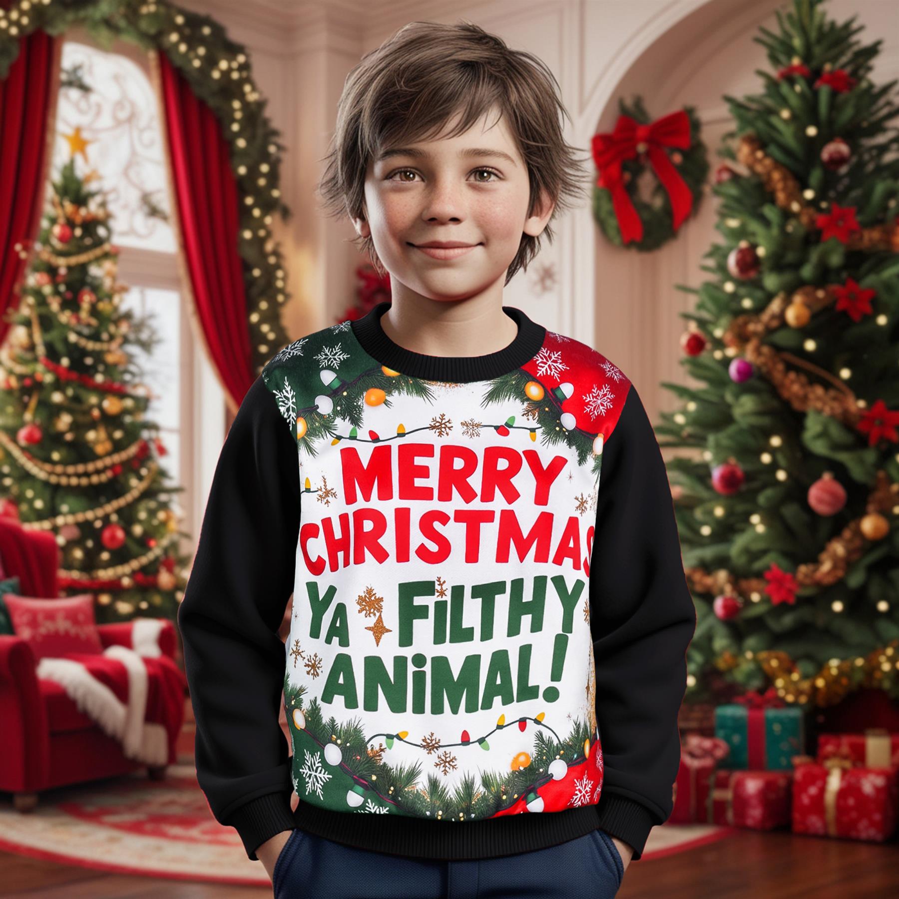 Kids Girls Boys Merry Christmas Ya Filthy Animal Jumper Hoodies Xmas Sweatshirts