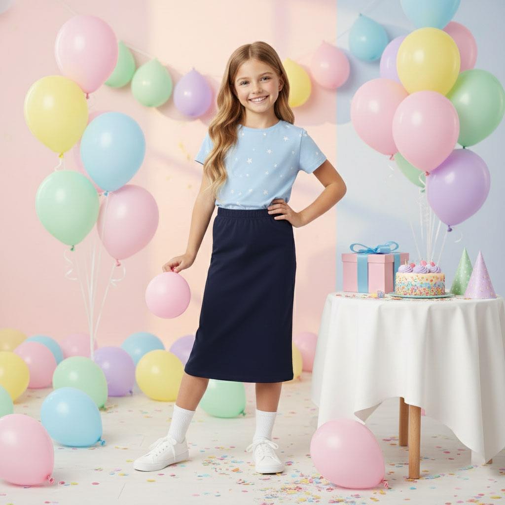 Girls Maxi Skirt Soft Stretch Viscose Skirt Comfy School Wear For Age 5-13 Year