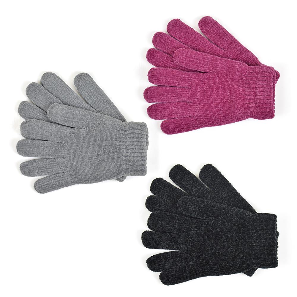 A2Z Ladies Gloves 3 Pack Women Winter Warm Chenille Gloves One Size Soft Mittens