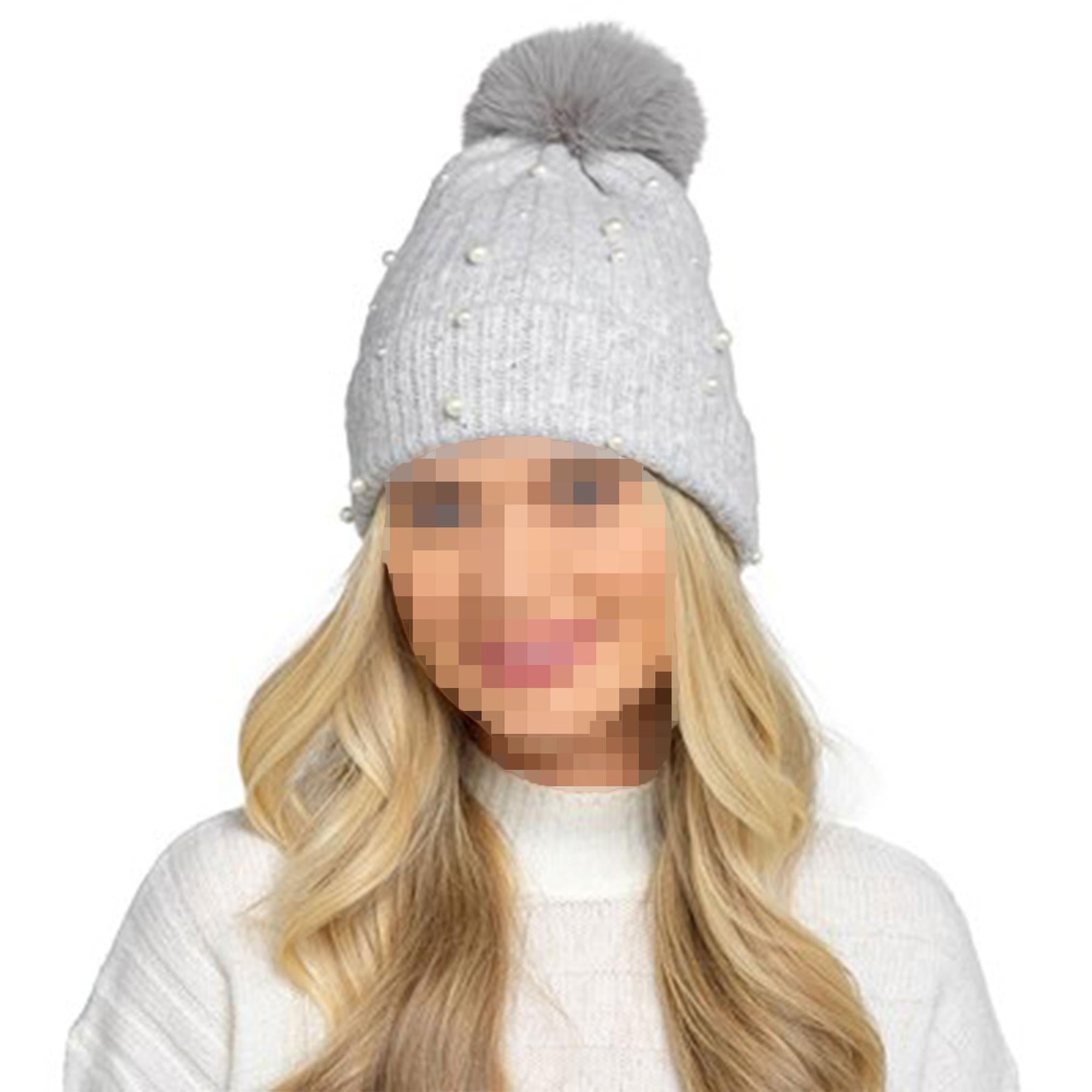 A2Z Ladies Hat Ribbed Pearls Knit Bobble Pom Pom Winter Warm Cozy Women Hats