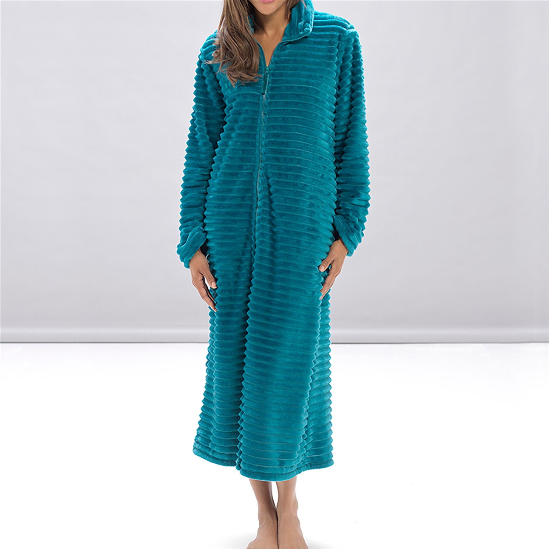 A2Z Women's Zip Up Warm Winter Ribbed Dressing Gown Elegant Ladies Loungewear