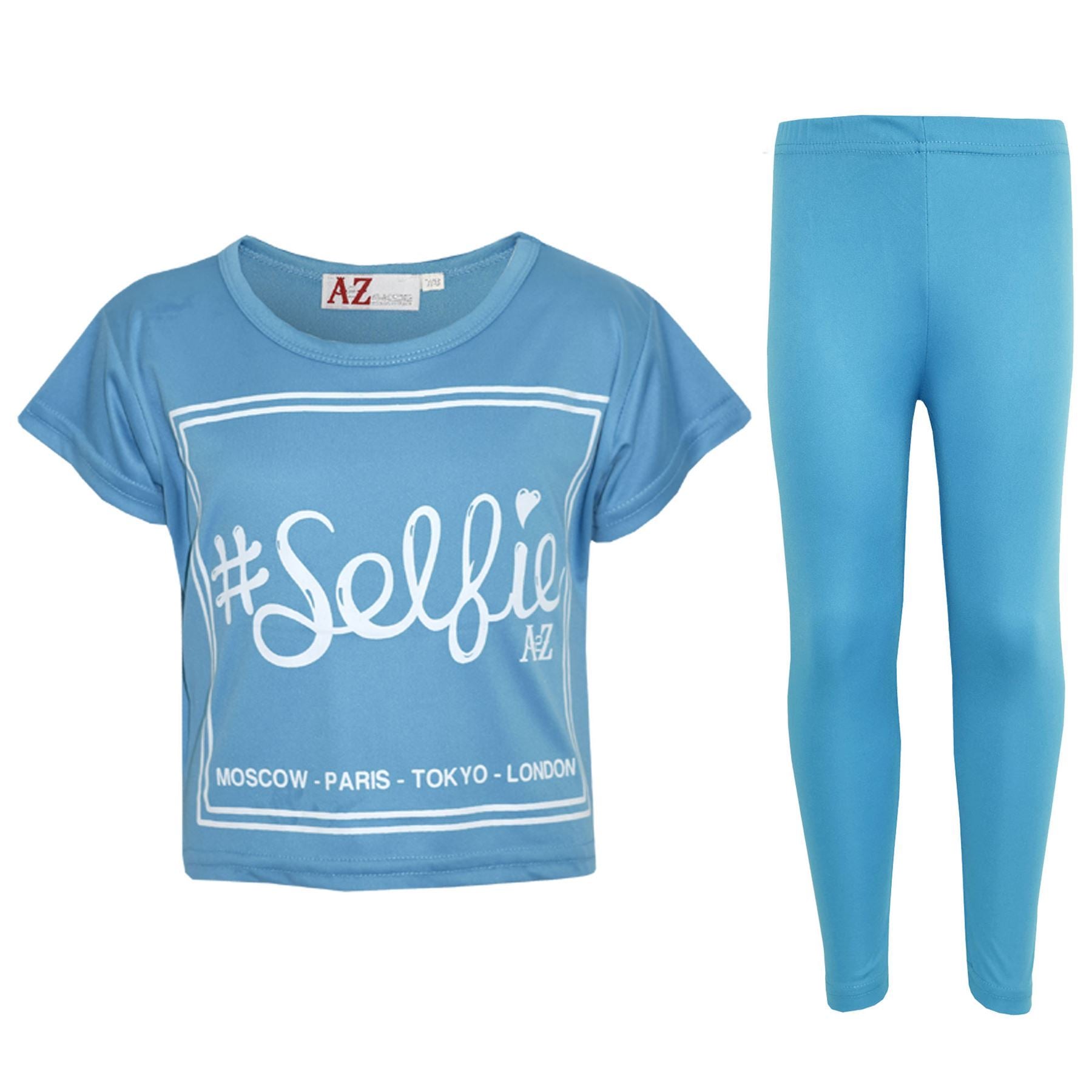 Girls Top Kids #Selfie Print Stylish Crop Top & Fashion Legging Set 7-13