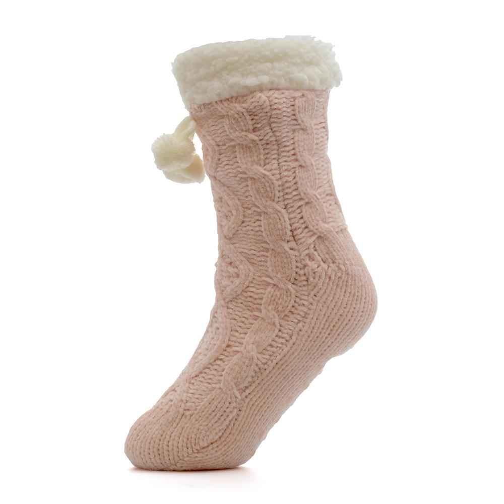 A2Z Ladies Socks Chenille Cable Sherpa Lining Pom Pom Anti Slip Women Sock